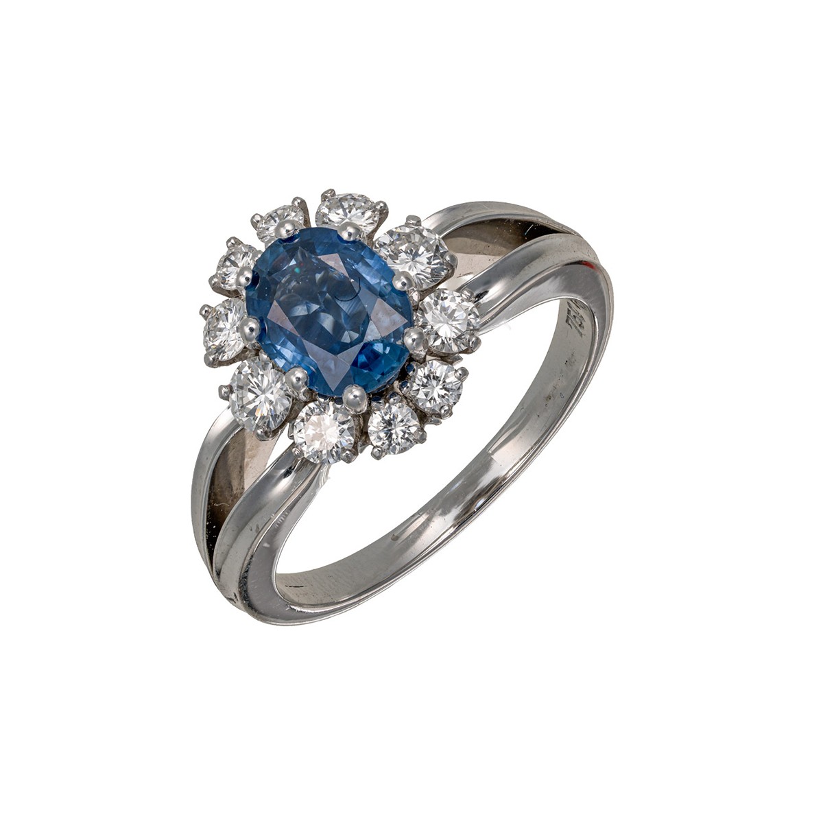 Zlatý prsten s přírodním safírem (1,38 ct) a přírodními diamanty (0,70 ct, výjimečně bílý) – certifikováno