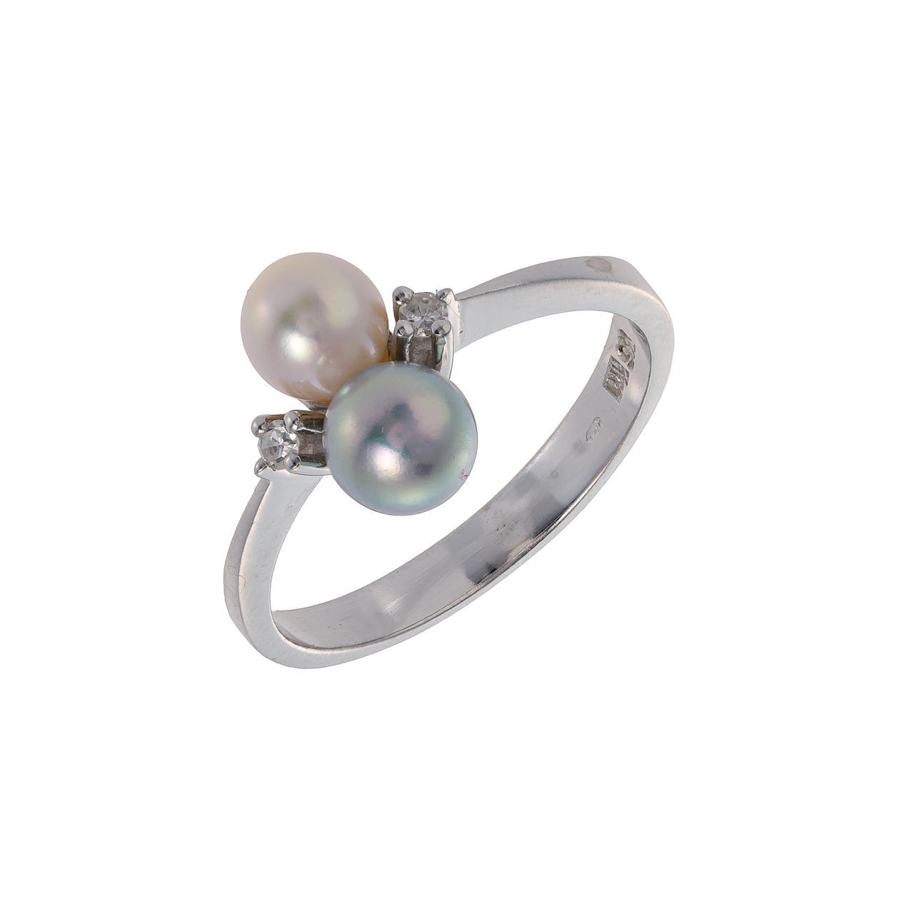 Zlatý prsten s přírodními diamanty a perlami