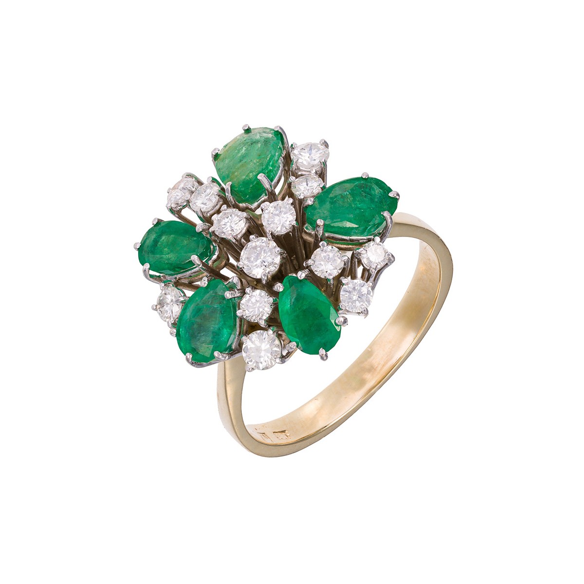 Zlatý prsten s přírodními smaragdy a přírodními diamanty – certifikováno