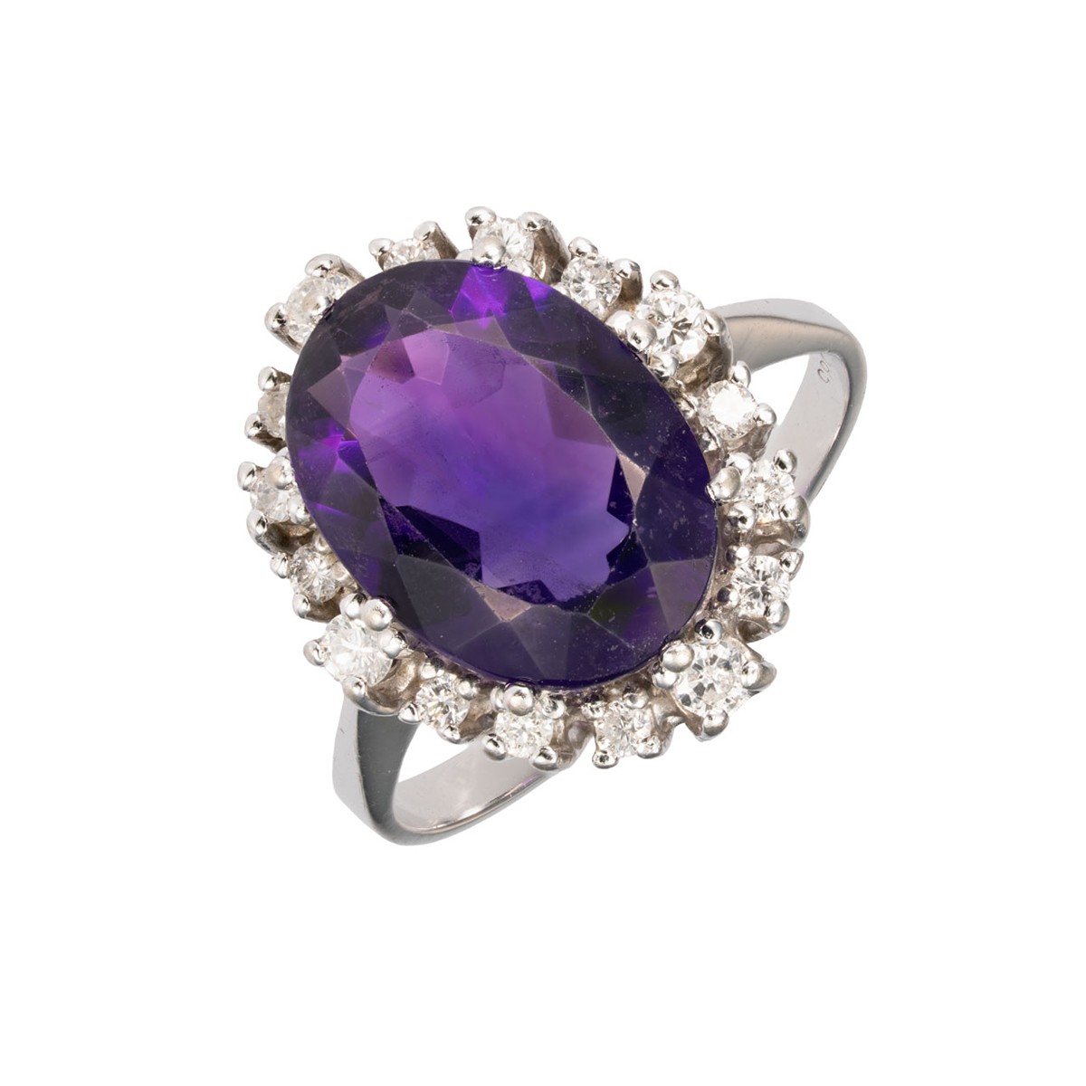 Zlatý prsten s přírodním ametystem ( 4,35 ct ) a přírodními diamanty ( 0,42 ct)