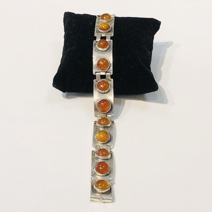 Stříbrný článkový náramek s jantarem