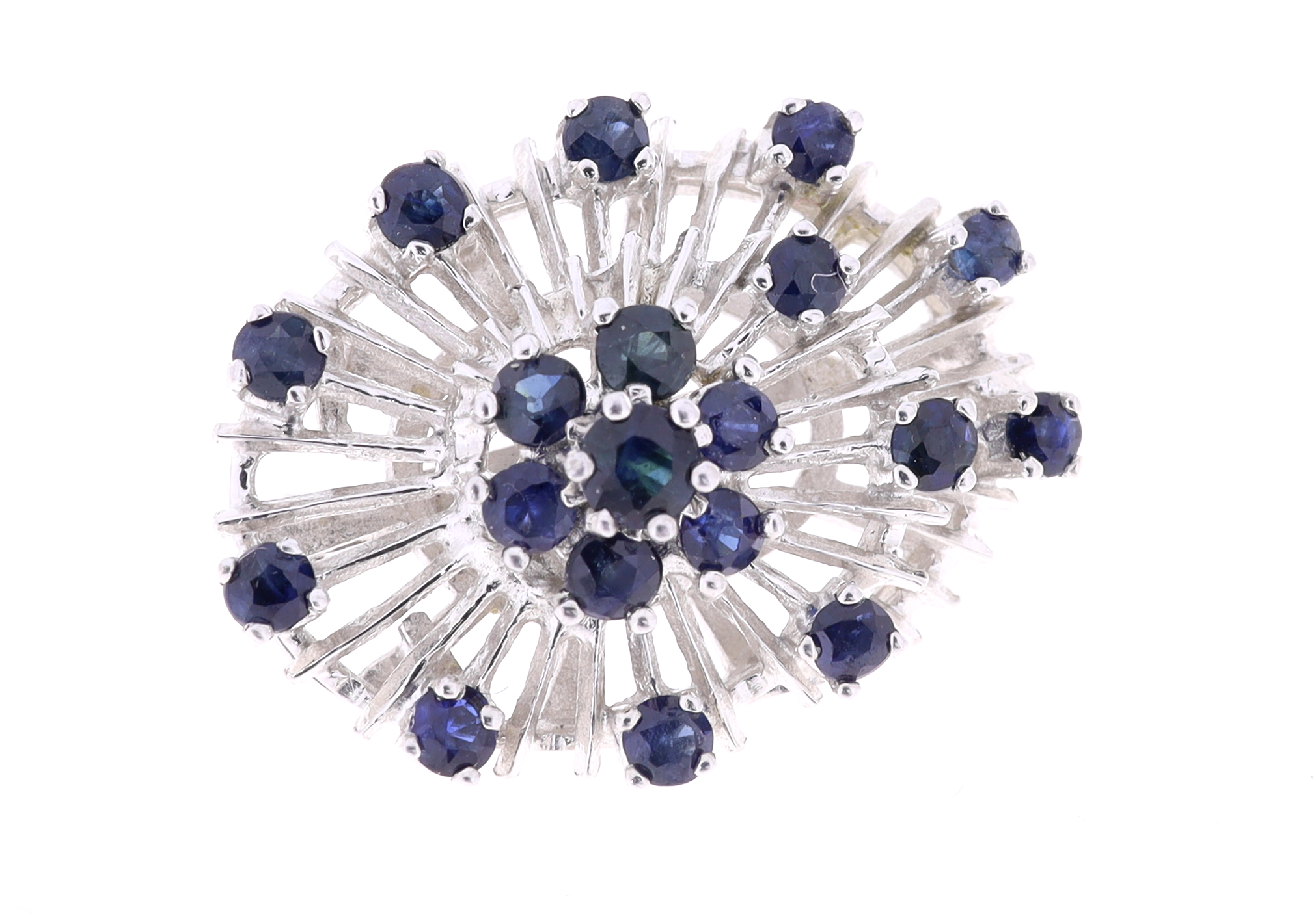 Luxusní brož ze 14kt bílého zlata se safíry