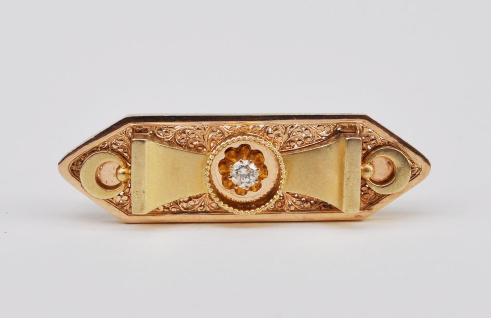 Zlatá biedermeierová brož s diamantem