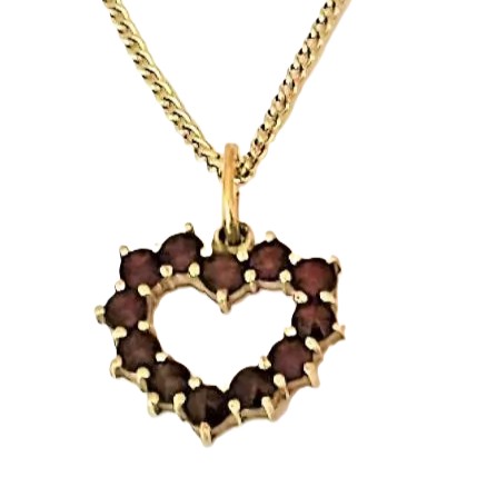 Stříbrné srdíčko s českým granátem, vč. stříbrného řetízku