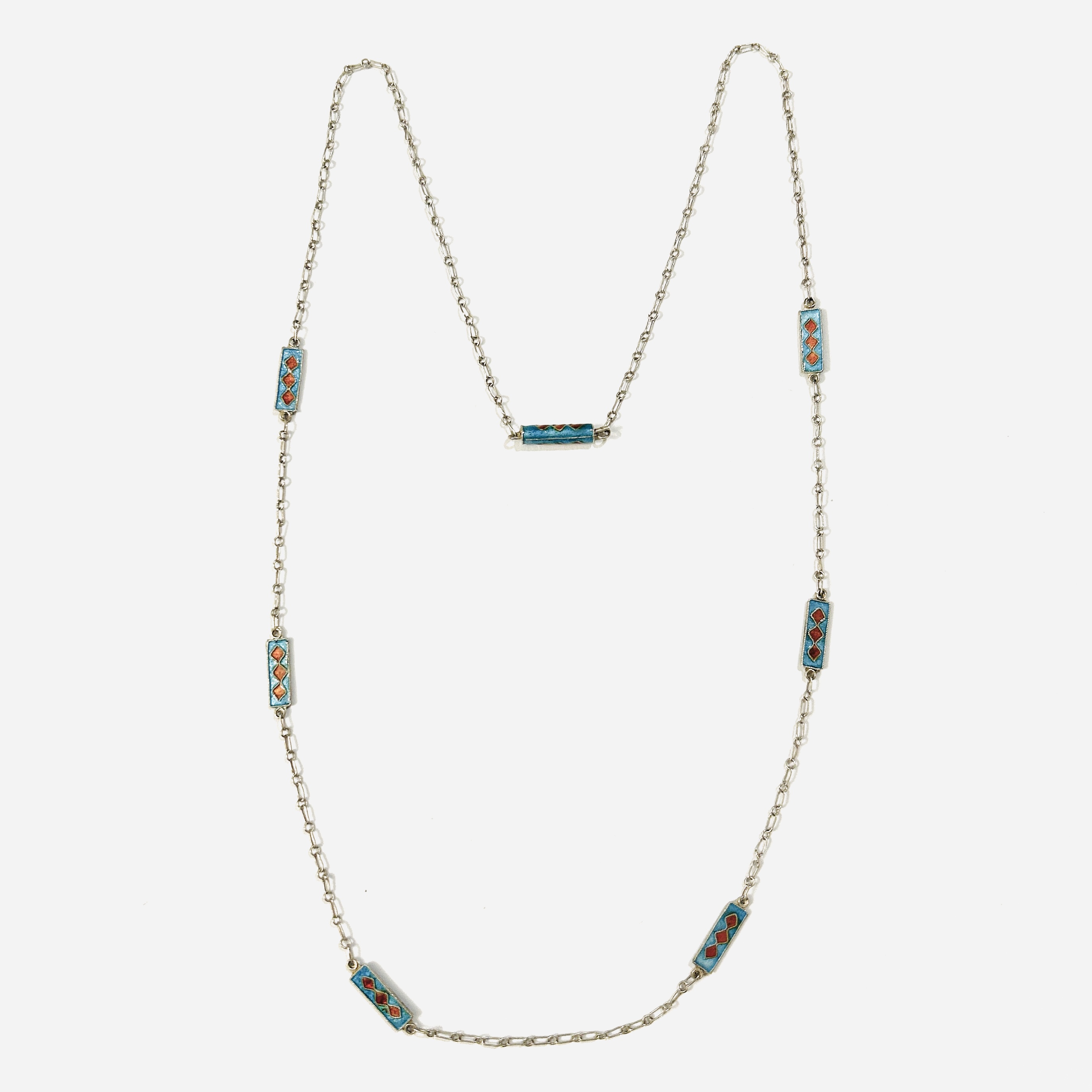 Stříbrný starožitná náhrdelník se smaltem