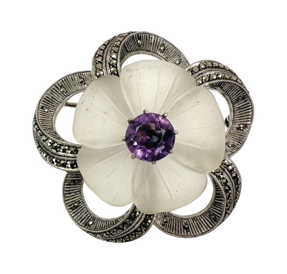 Theodor Fahrner, stříbrná brož s horským křišťálem a ametystem