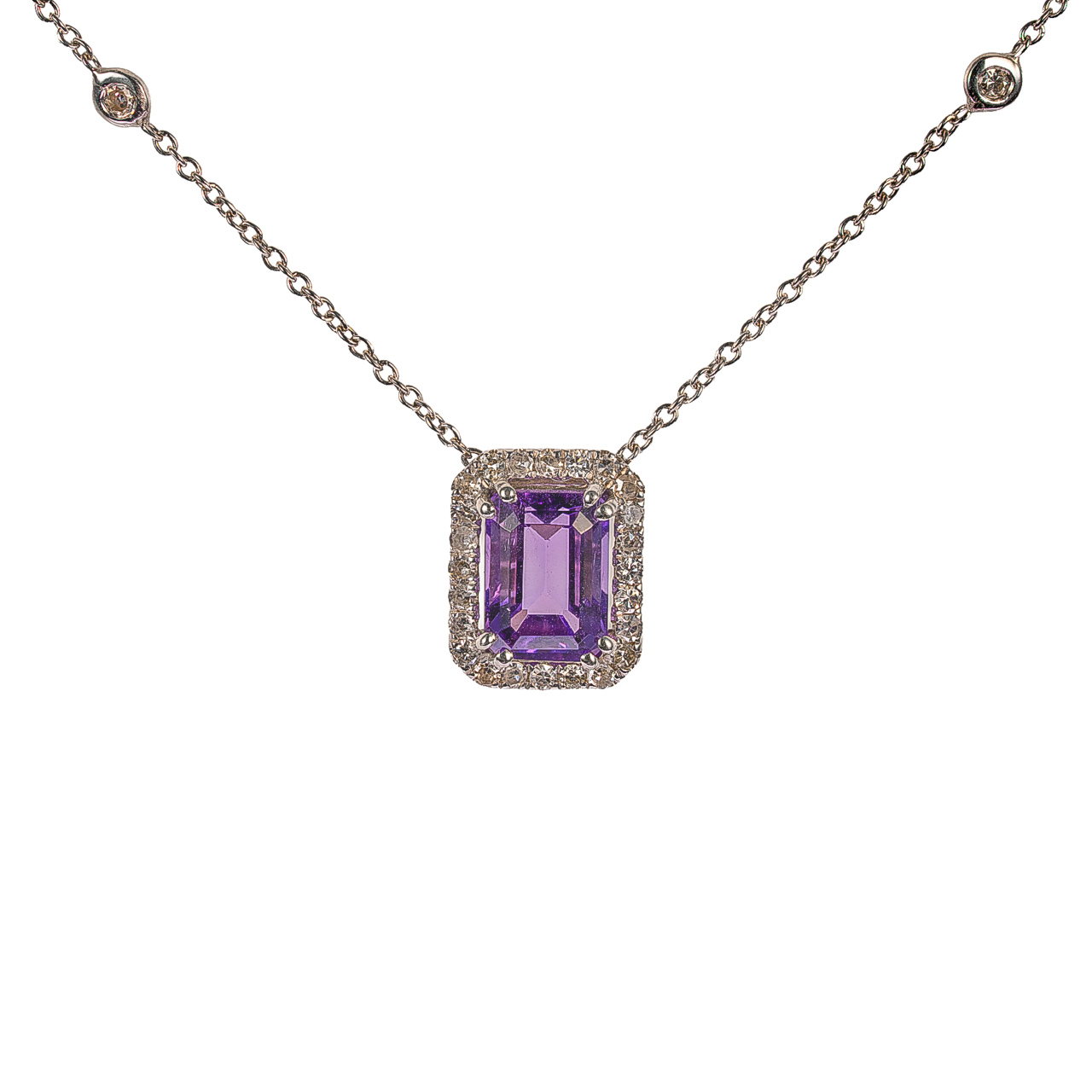 Zlatý přívěsek s přírodními diamanty a ametystem