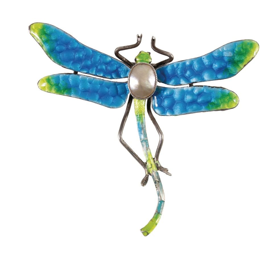 Stříbrná brož s barevným smaltem, Vážka