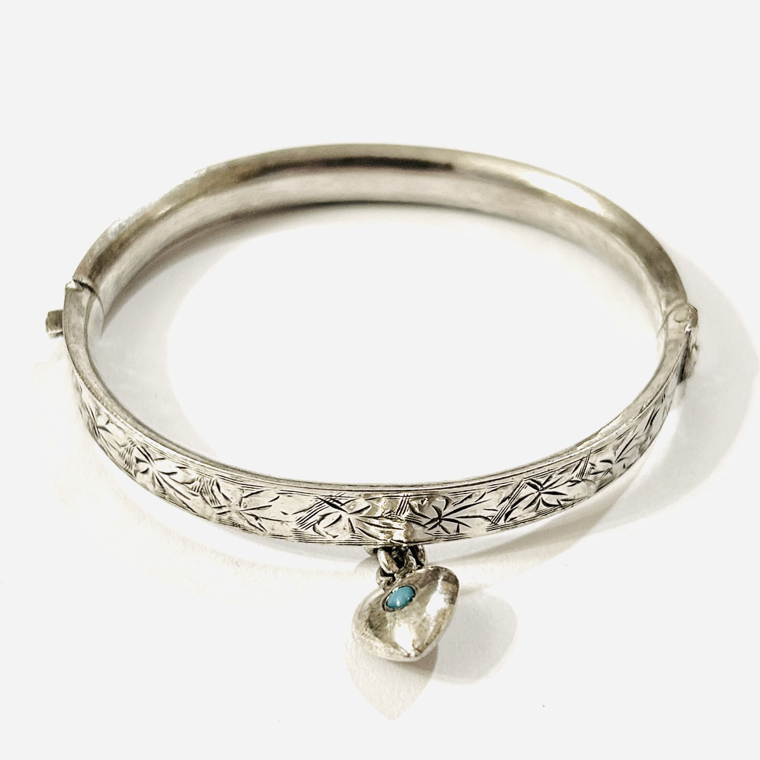 Stříbrný starožitný otevírací náramek s tyrkysovým kamenem