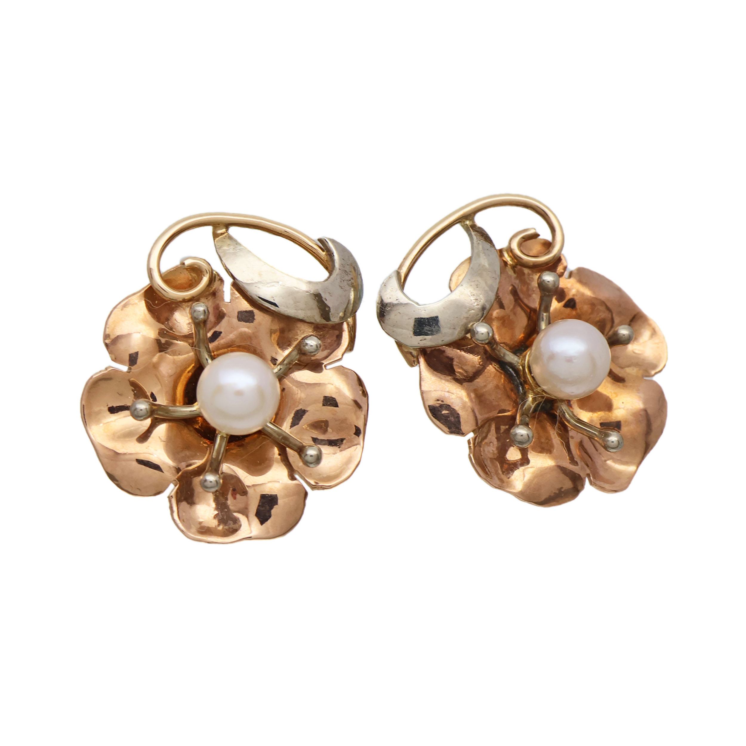 Starožitné zlaté náušnice s mořskými perličkami Akoya