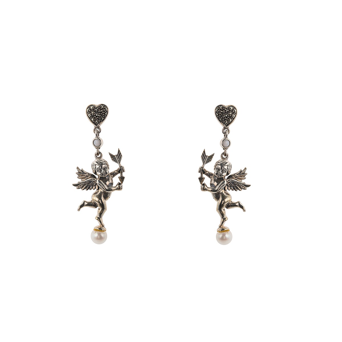 Stříbrné náušnice s markazity a perlami