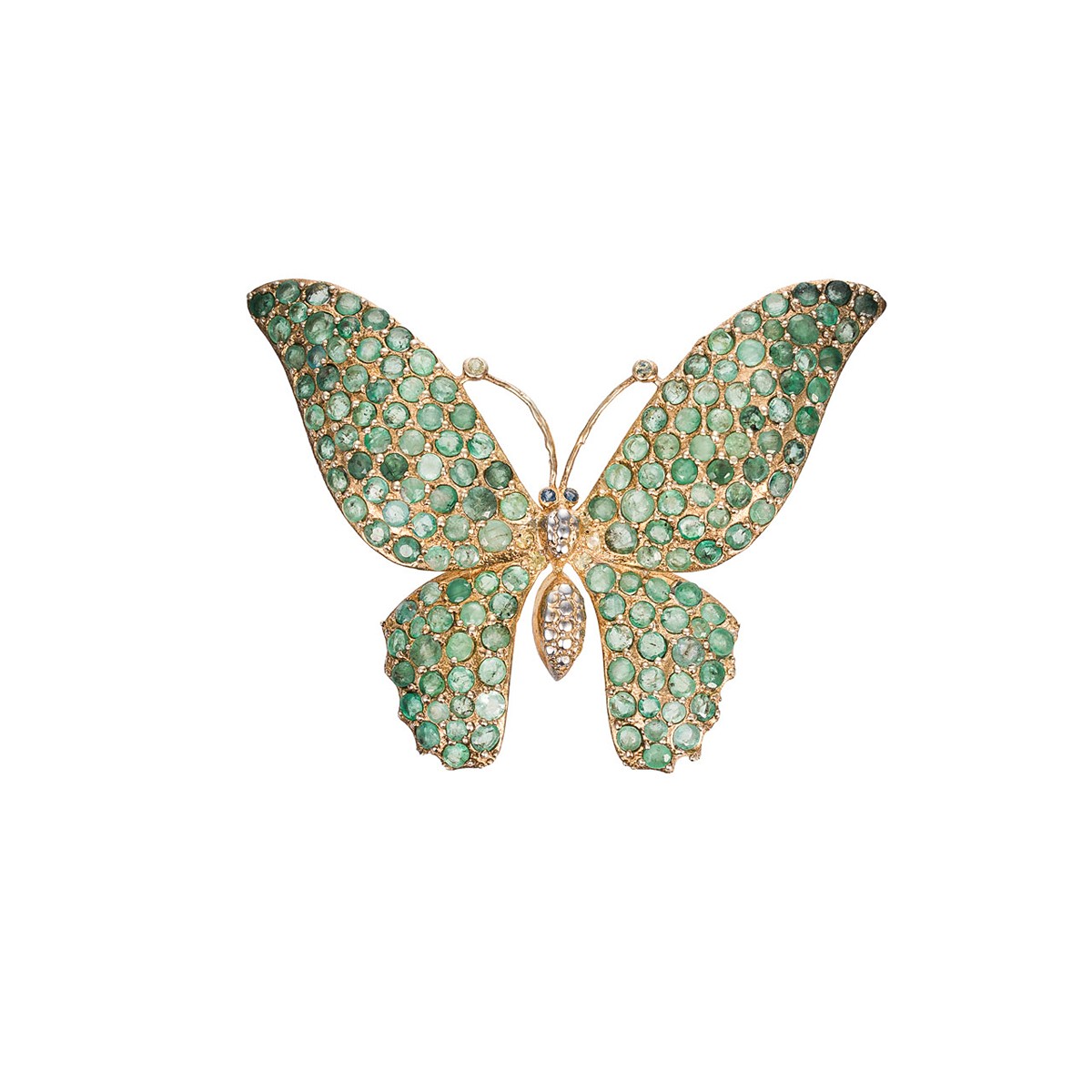 Stříbrný pozlacený přívěs s přírodními smaragdy a přírodními safíry