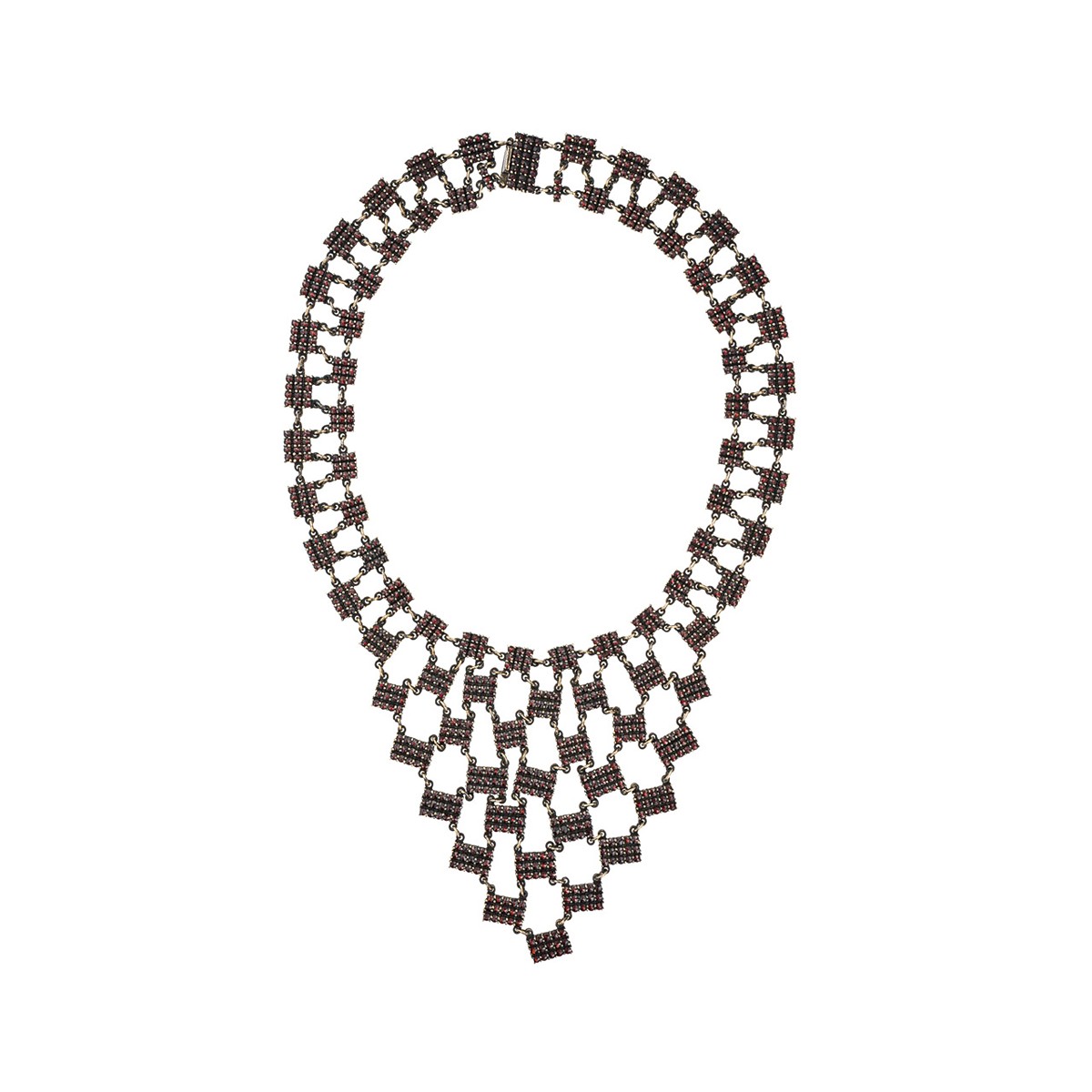 Masivní stříbrný článkový náhrdelník s centrálním dekorem z českých granátů