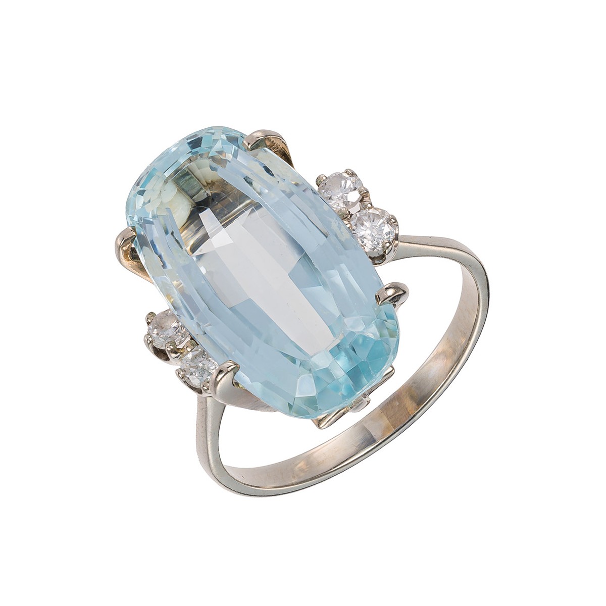 Zlatý prsten s přírodním akvamarínem a přírodními diamanty
