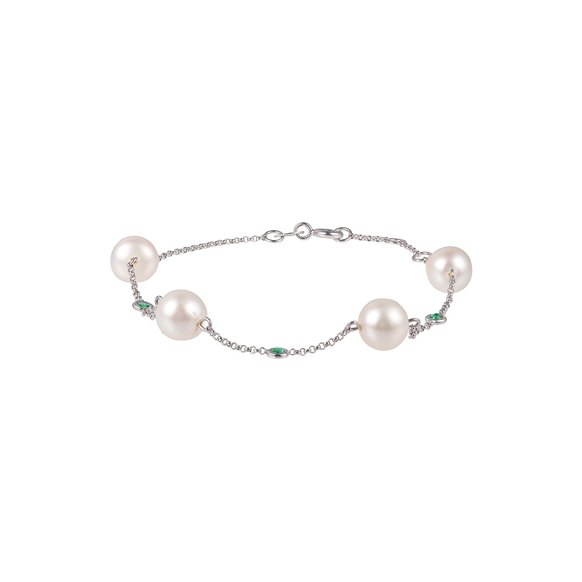 Zlatý náramek s malými přírodními smaragdy a kultivovanými perlami