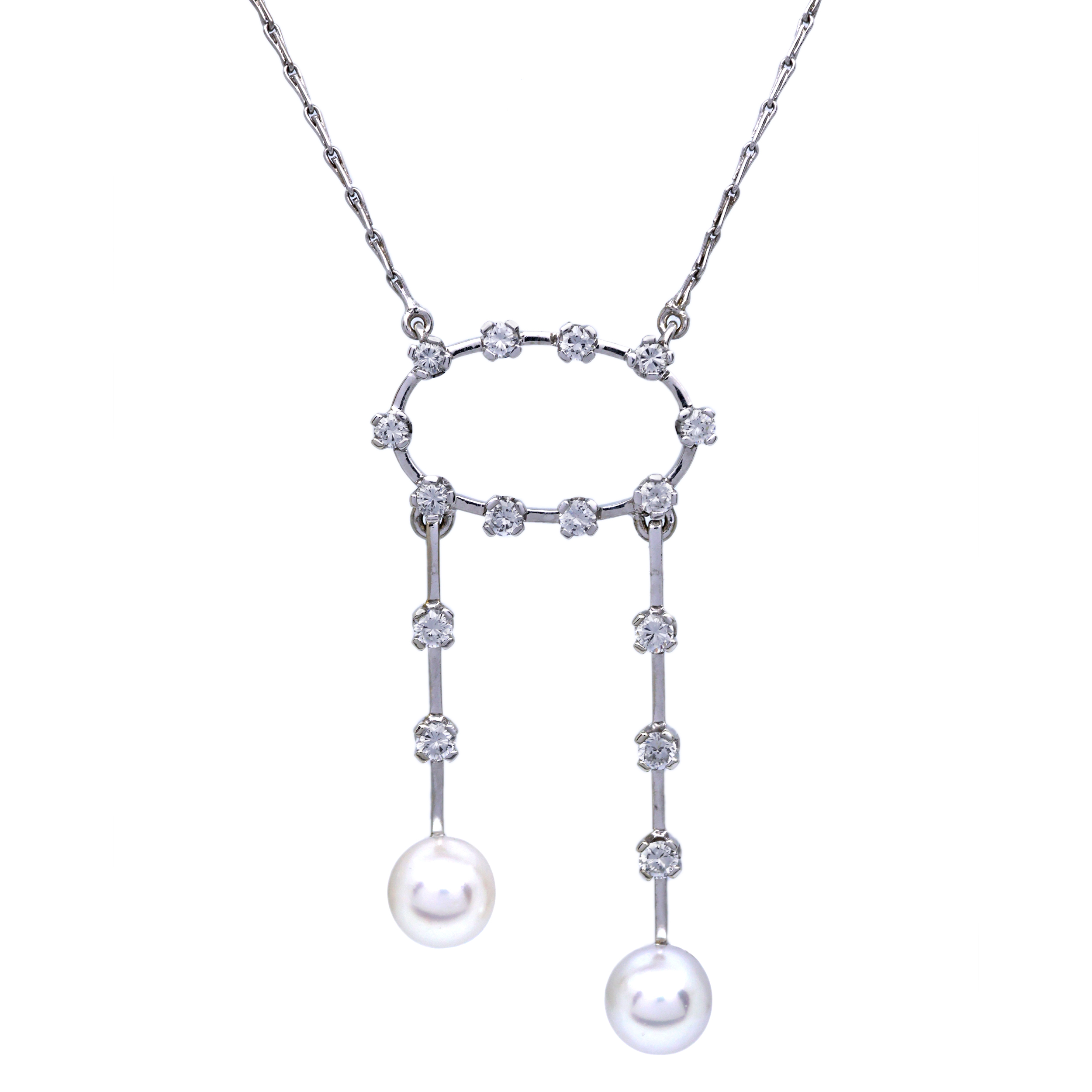 Art deco zlatý náhrdelník s přírodními diamanty a mořskými perlami Akoya