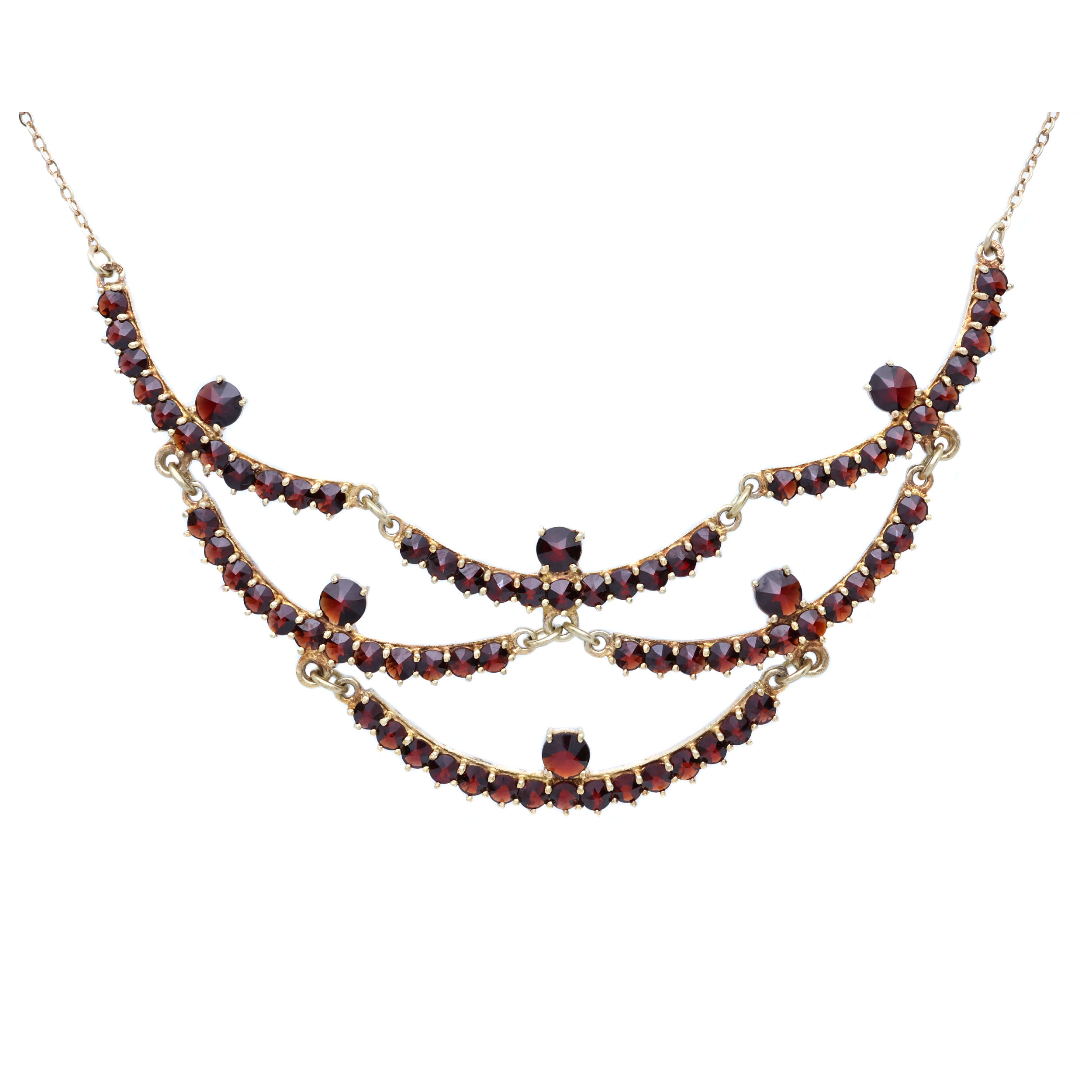 Stříbrný pozlacený koliér s českými granáty