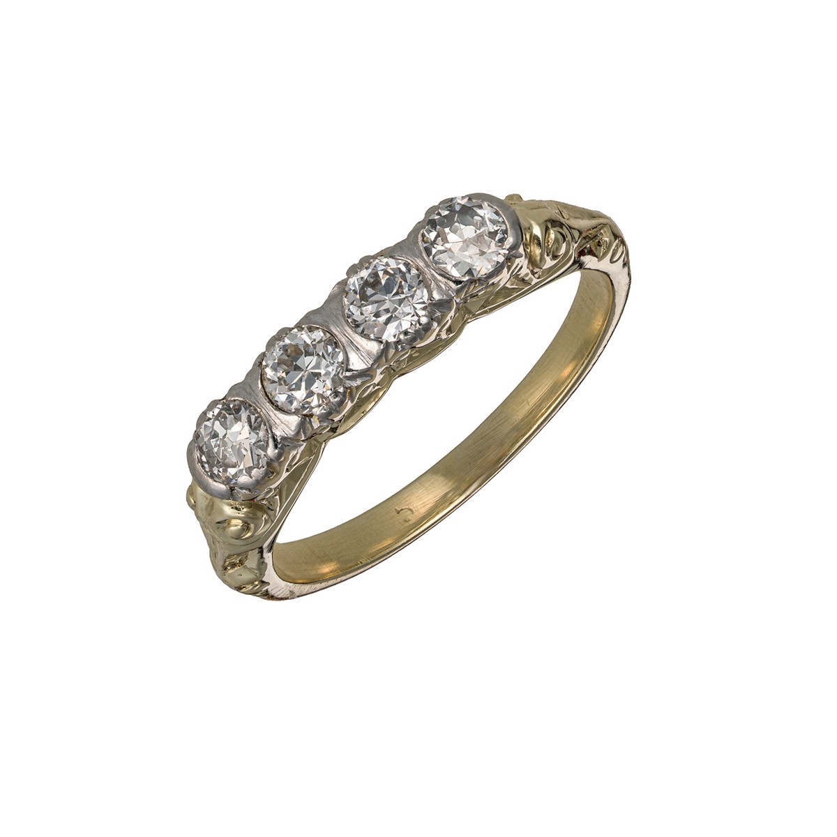 Starožitný zlatý prsten s přírodními diamanty ( 0,44 ct ) výjimečně bílý