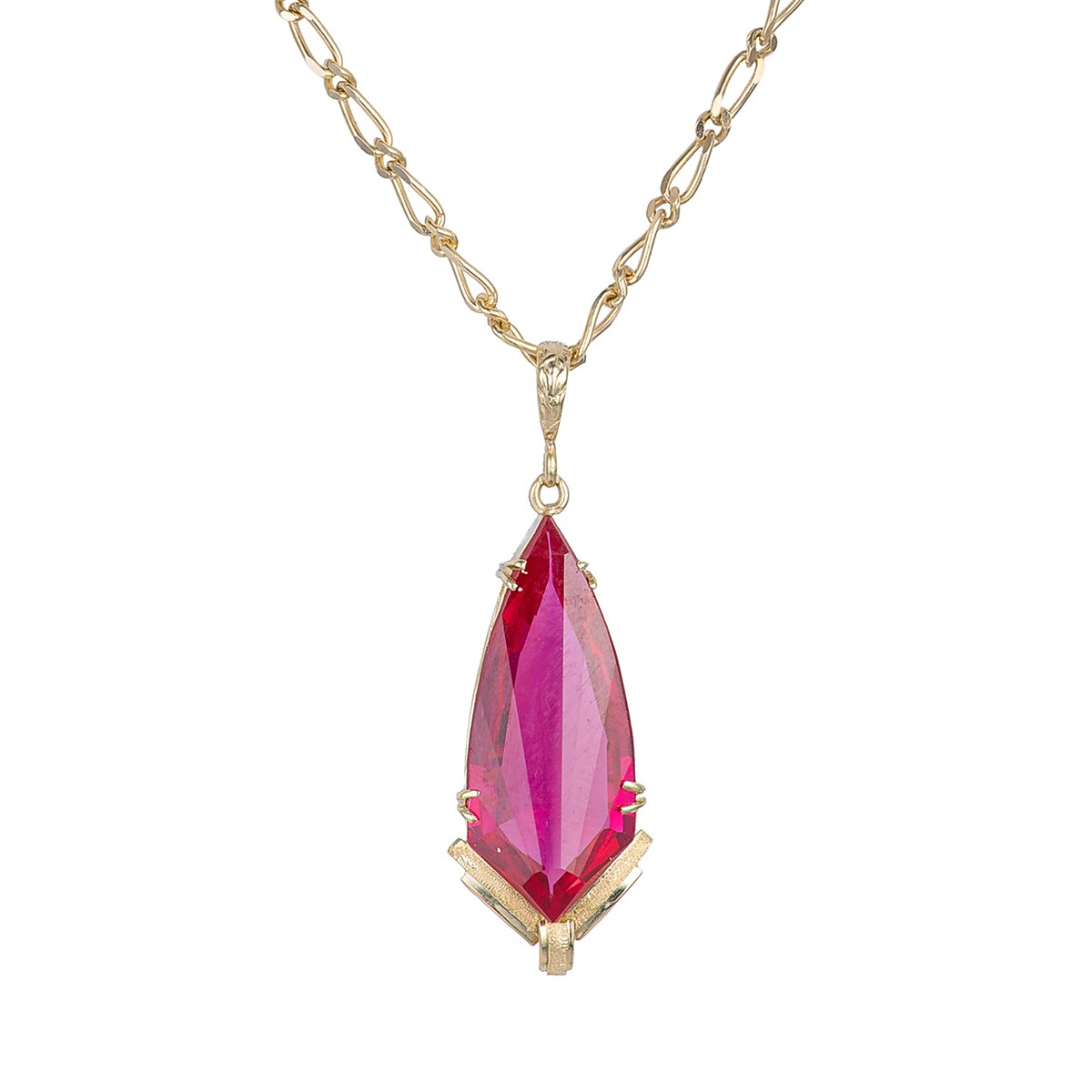Zlatý přívěsek s řetízkem se syntetickým rubínem