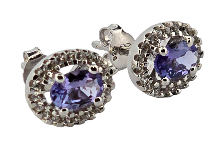 Luxusní stříbrné náušnice s tanzanity a diamanty