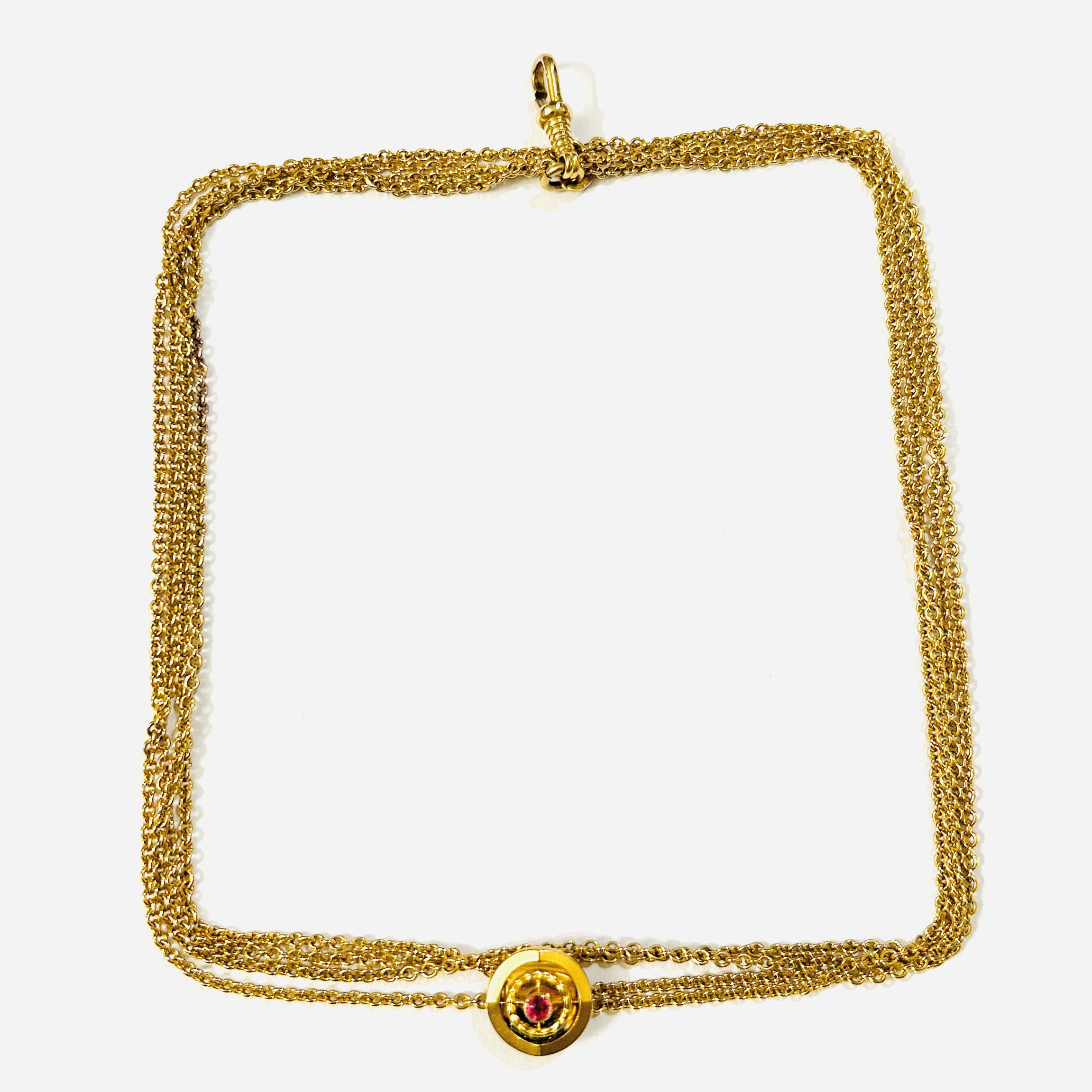 Zlacený secesní řetízek s jezdcem s rubínem, 148 cm – Kollmar & Jourdan