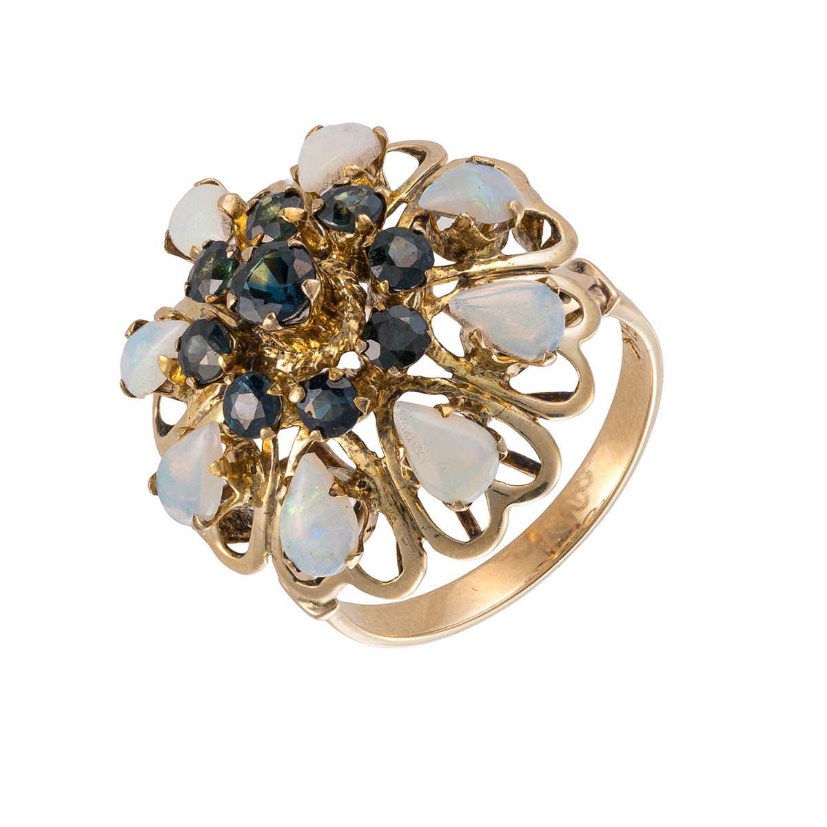 Zlatý prsten s přírodními safíry 1,80 ct a přírodními opály 2,00 ct