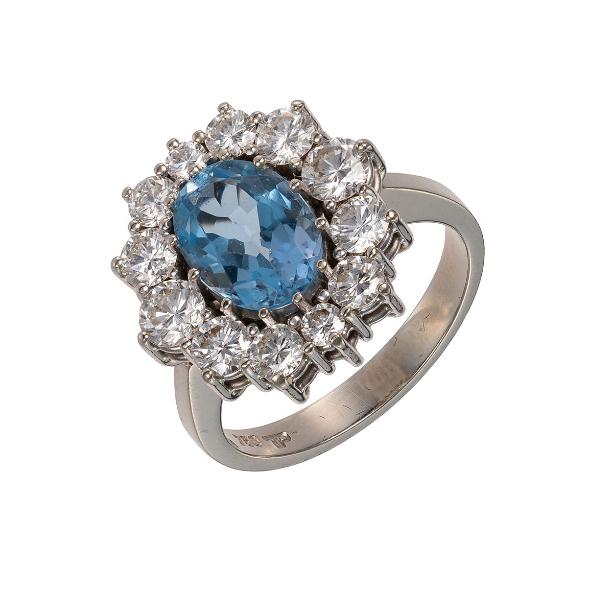 Zlatý prsten s berylem 2,10 ct a přírodními diamanty 1,56 ct (vzácně bílý)