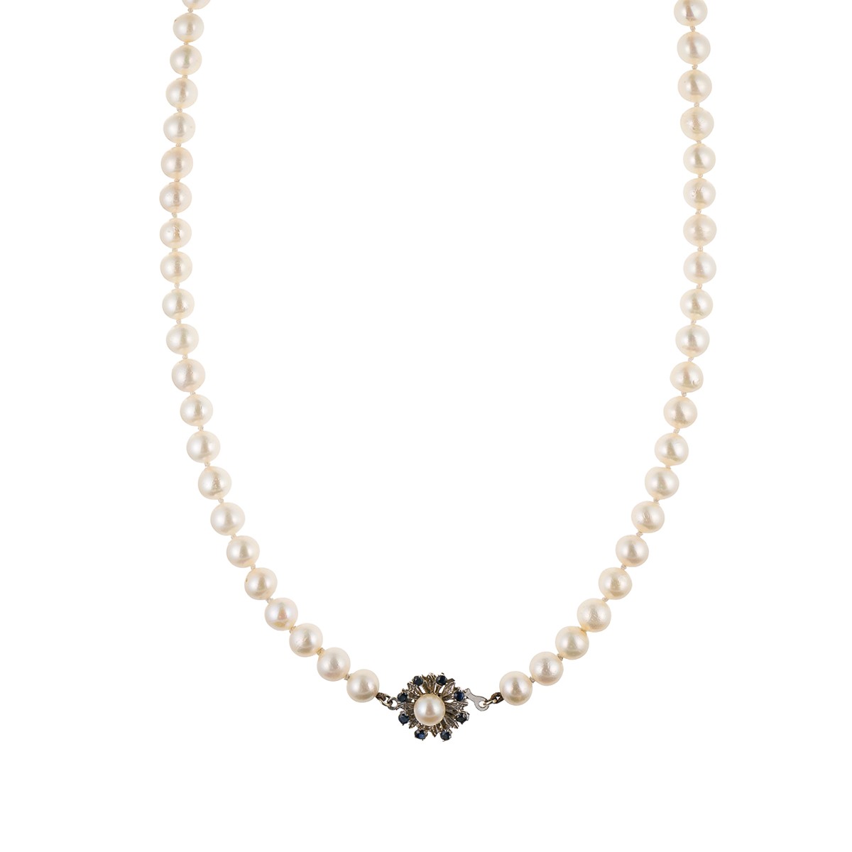 Zlatý náhrdelník s kultivovanými perlami Akoya a přírodními safíry – certifikováno