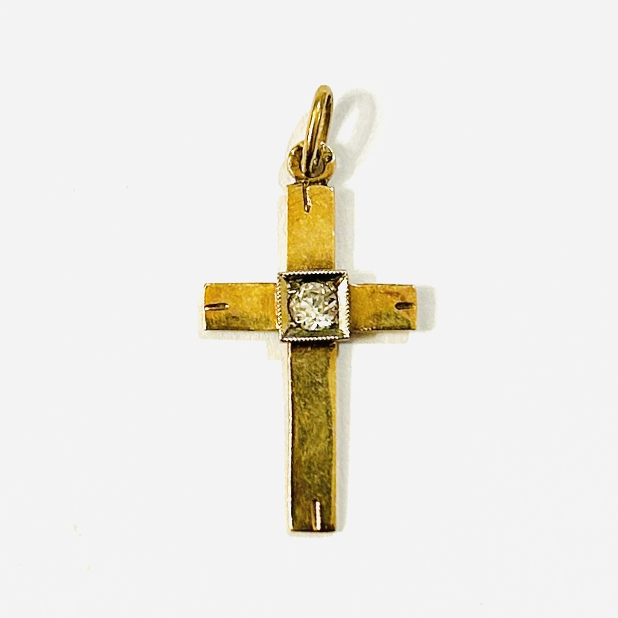 Zlatý art-deco přívěšek „kříž“ s leukosafírem