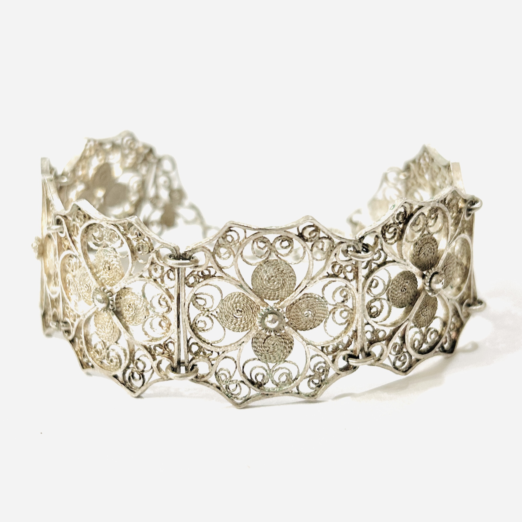Stříbrný starožitný článkový filigránový náramek