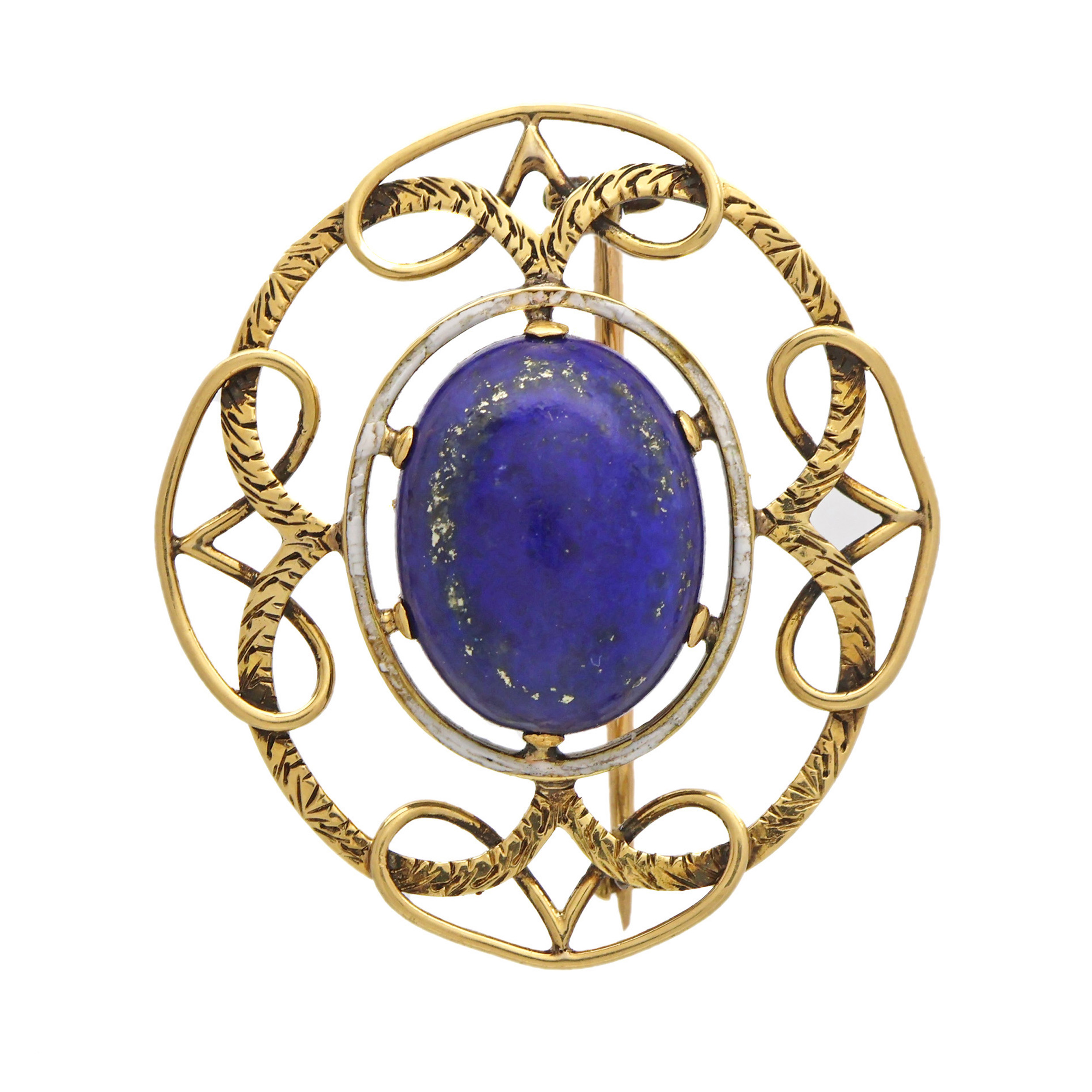 Starožitná zlatá brož s lapisem lazuli