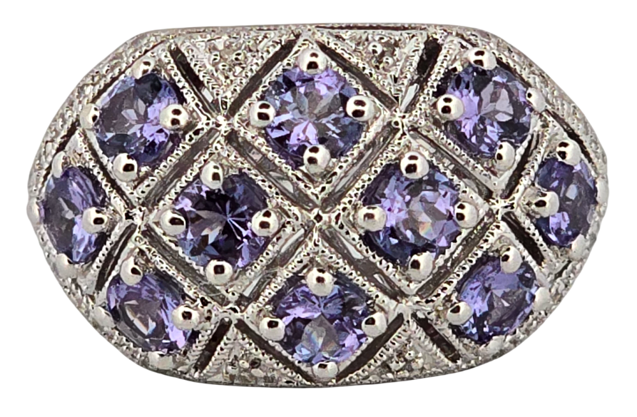 Stříbrný luxusní prsten s tanzanity a diamanty