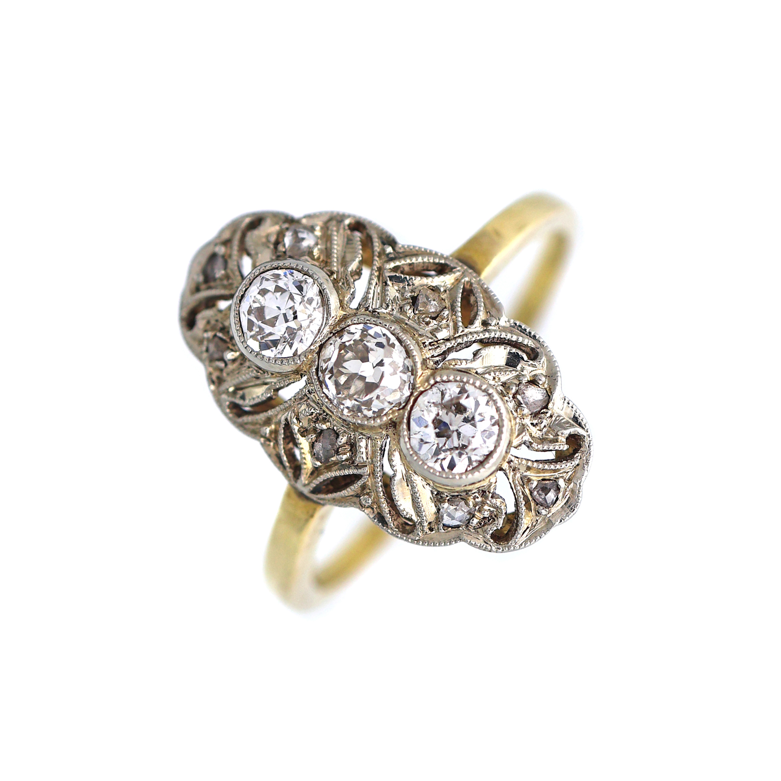 Art deco zlatý prsten s přírodními diamanty starého brusu 0,60 ct