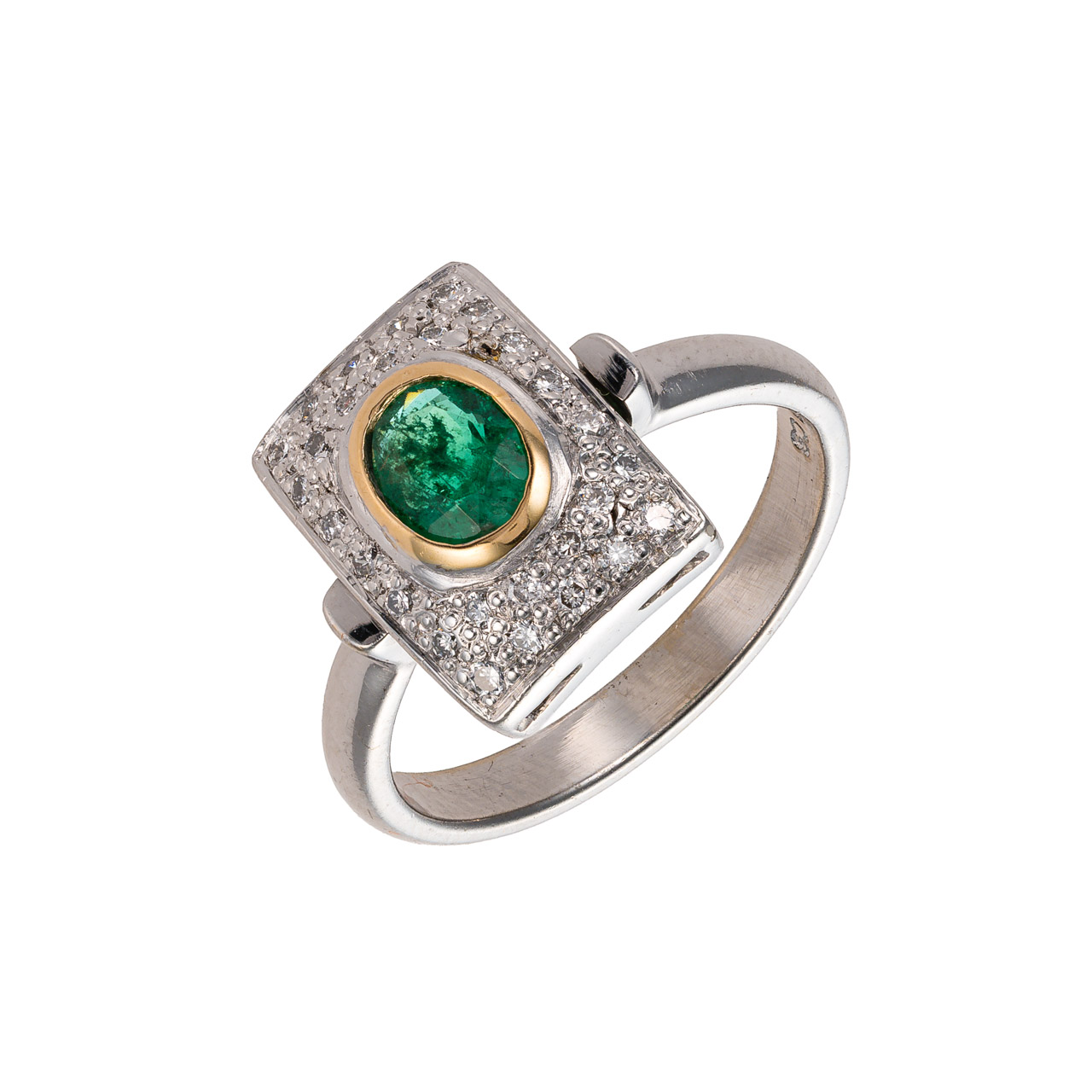 Zlatý prsten s brilianty a smaragdem