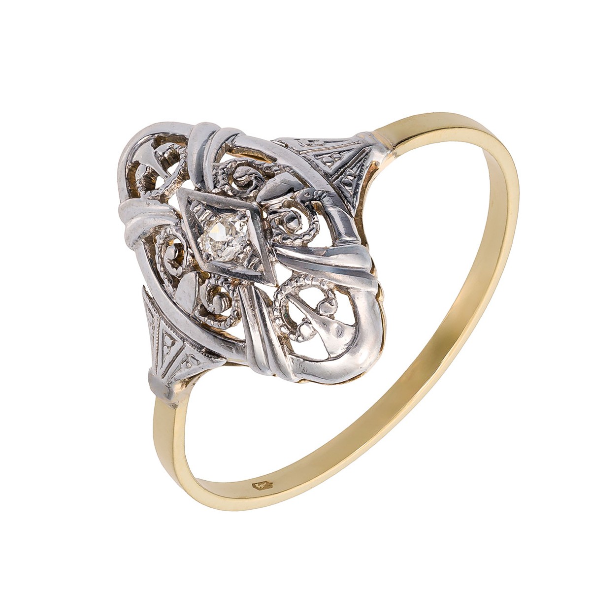 Zlatý prvorepublikový prsten s přírodním diamantem