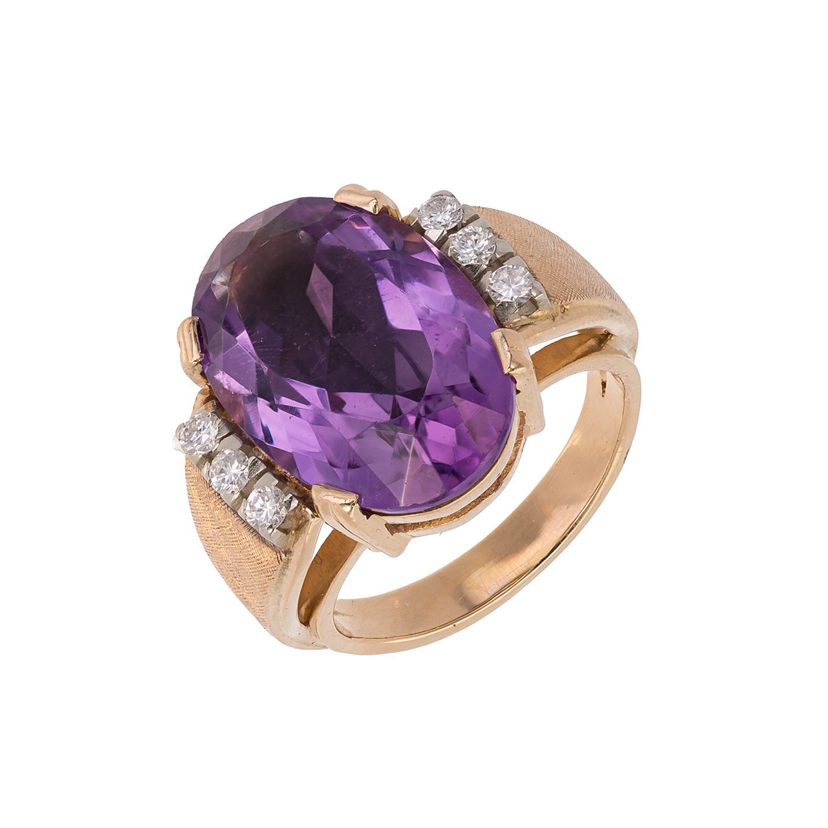 Prsten ze žlutého zlata s přírodním ametystem 11,30 ct a diamanty 0,27 ct – certifikováno