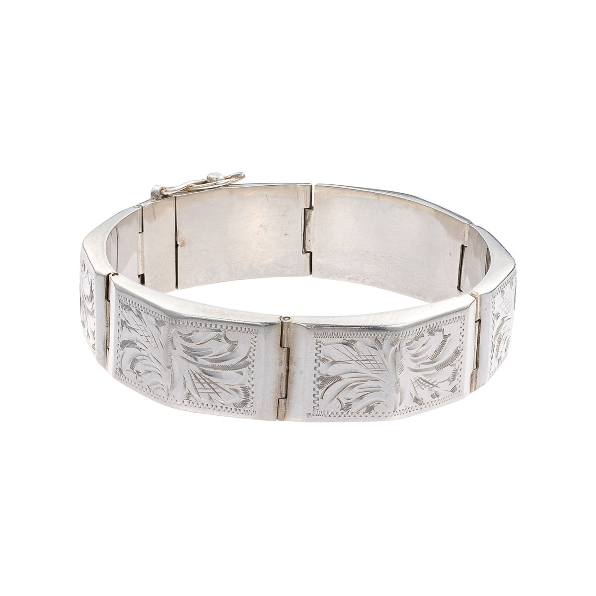 Stříbrný článkový náramek s rytým dekorem
