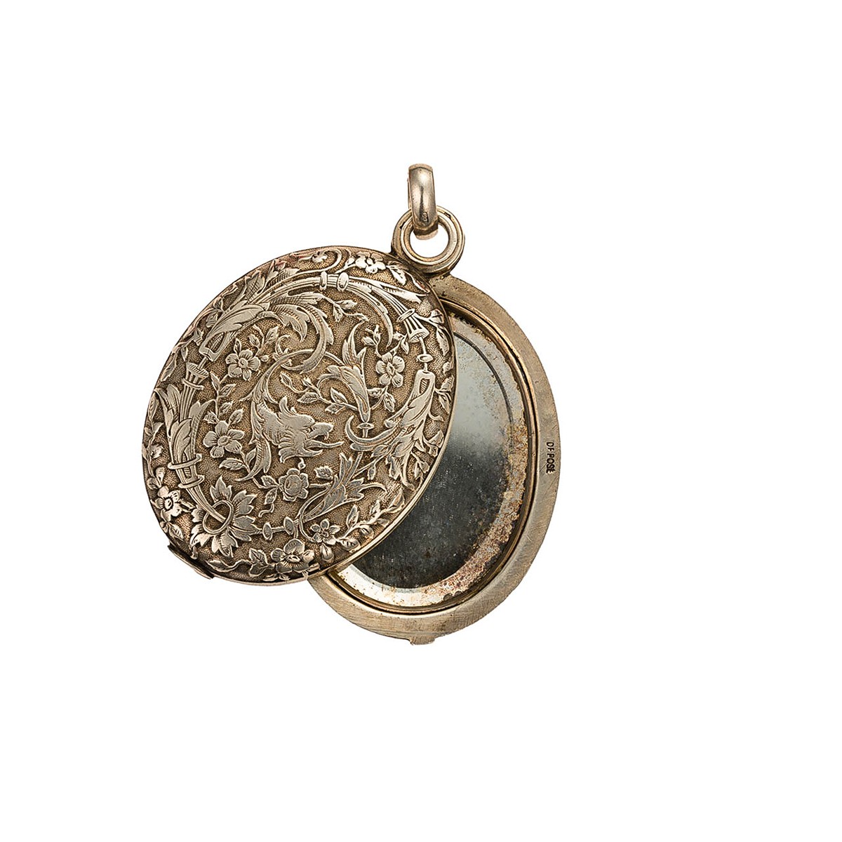 Secesní stříbrný otevírací medailon s florálním dekorem, kolem 1900-1920