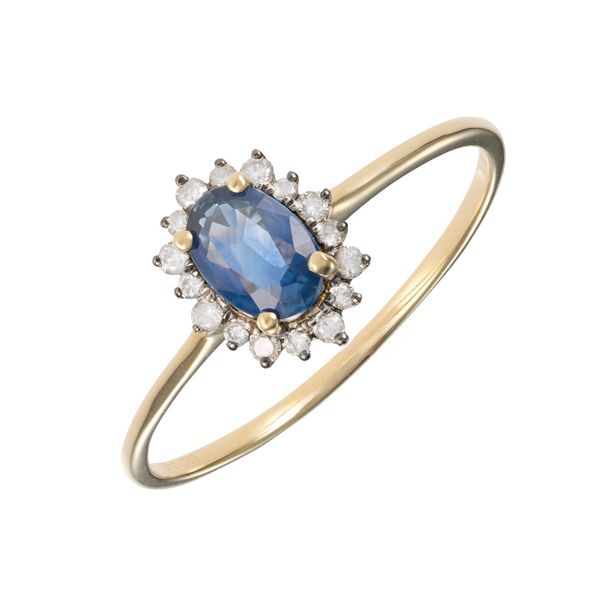 Safírový prsten ze žlutého zlata s diamanty