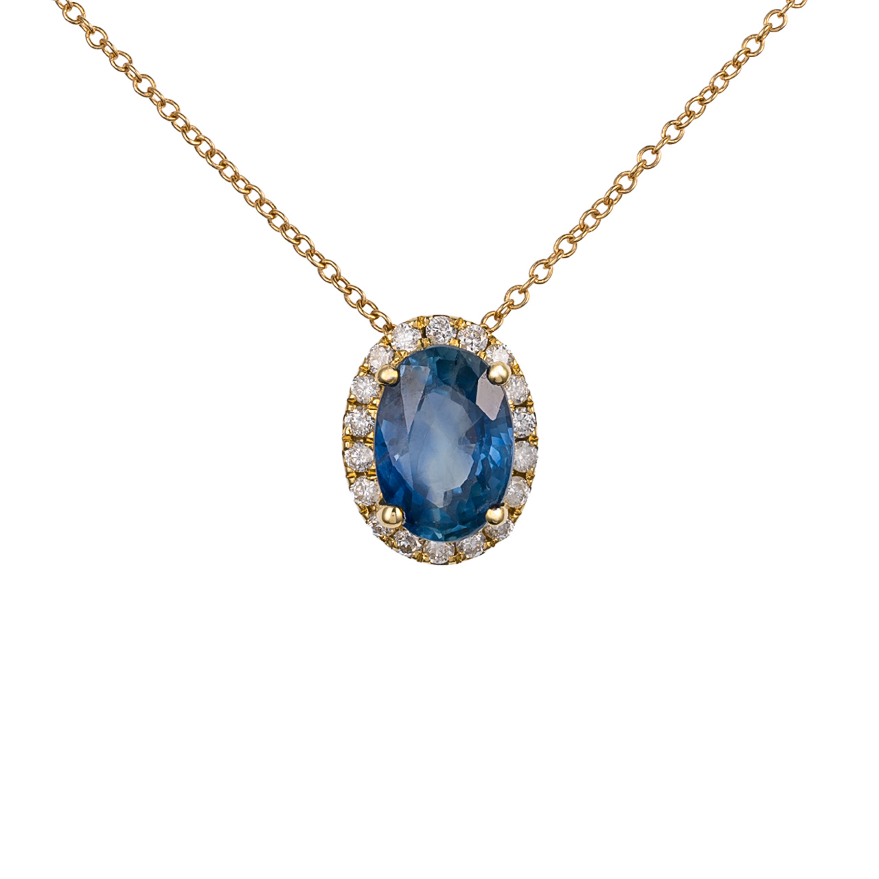 Zlatý přívěsek se safírem a diamanty