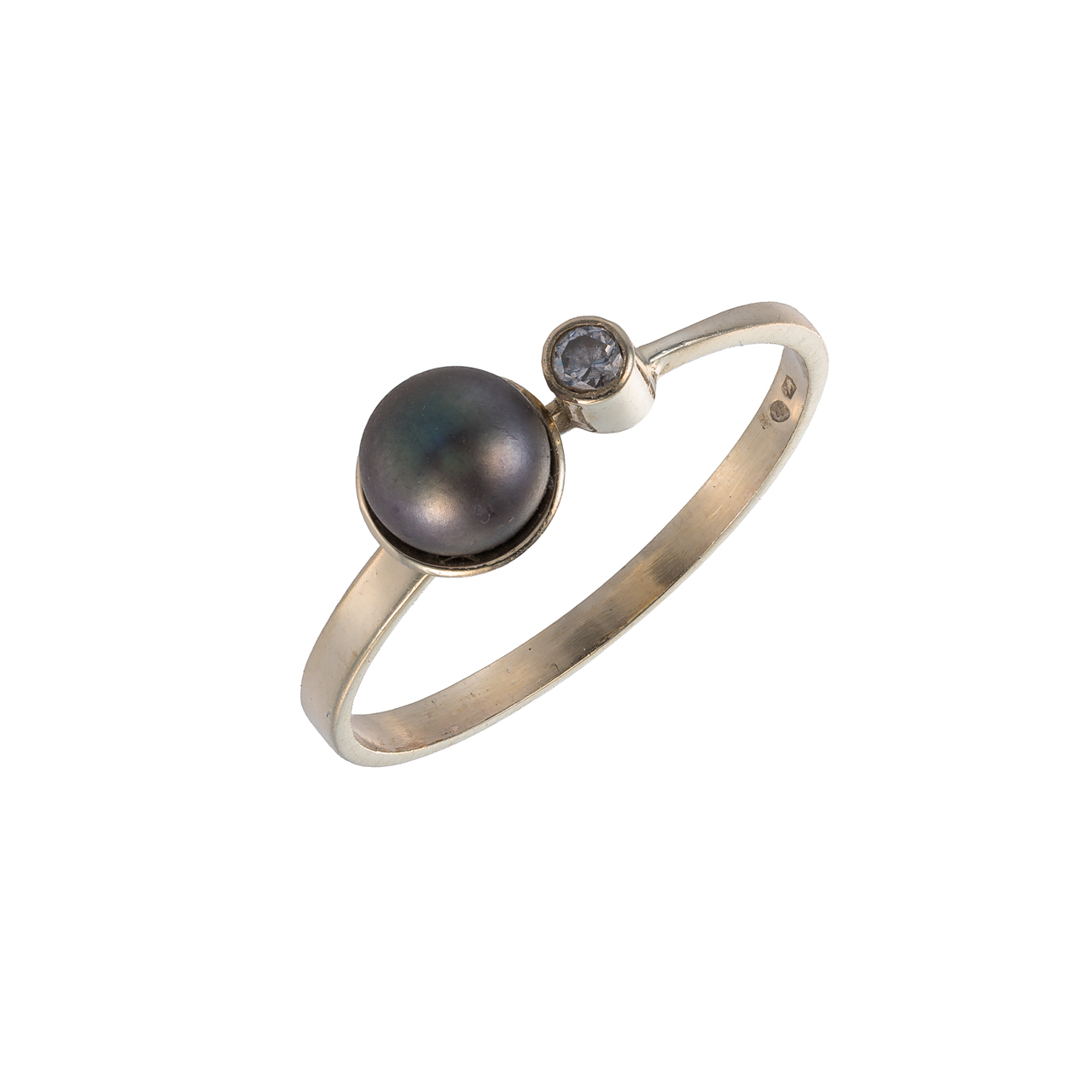 Zlatý prsten s přírodním zirkonem a černou perlou