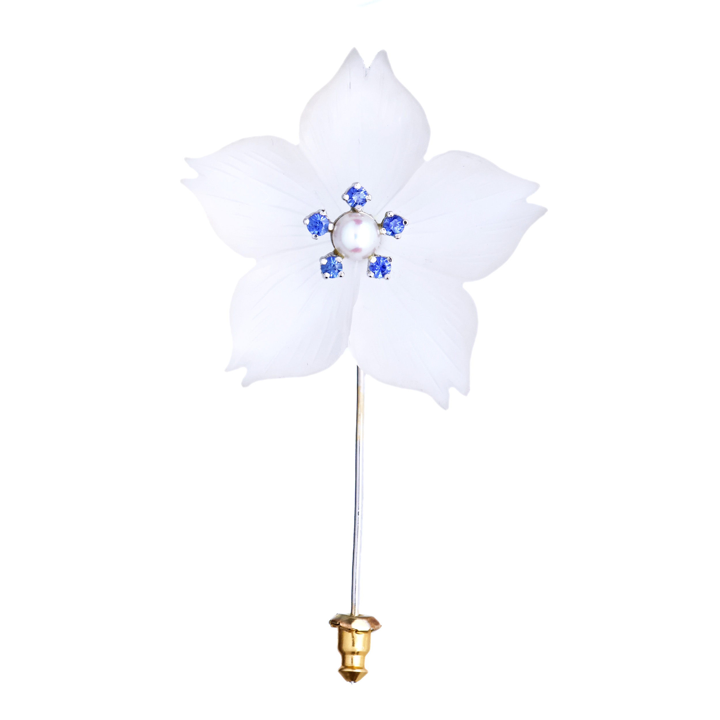 Zlatá brož s křišťálem a přírodními safíry