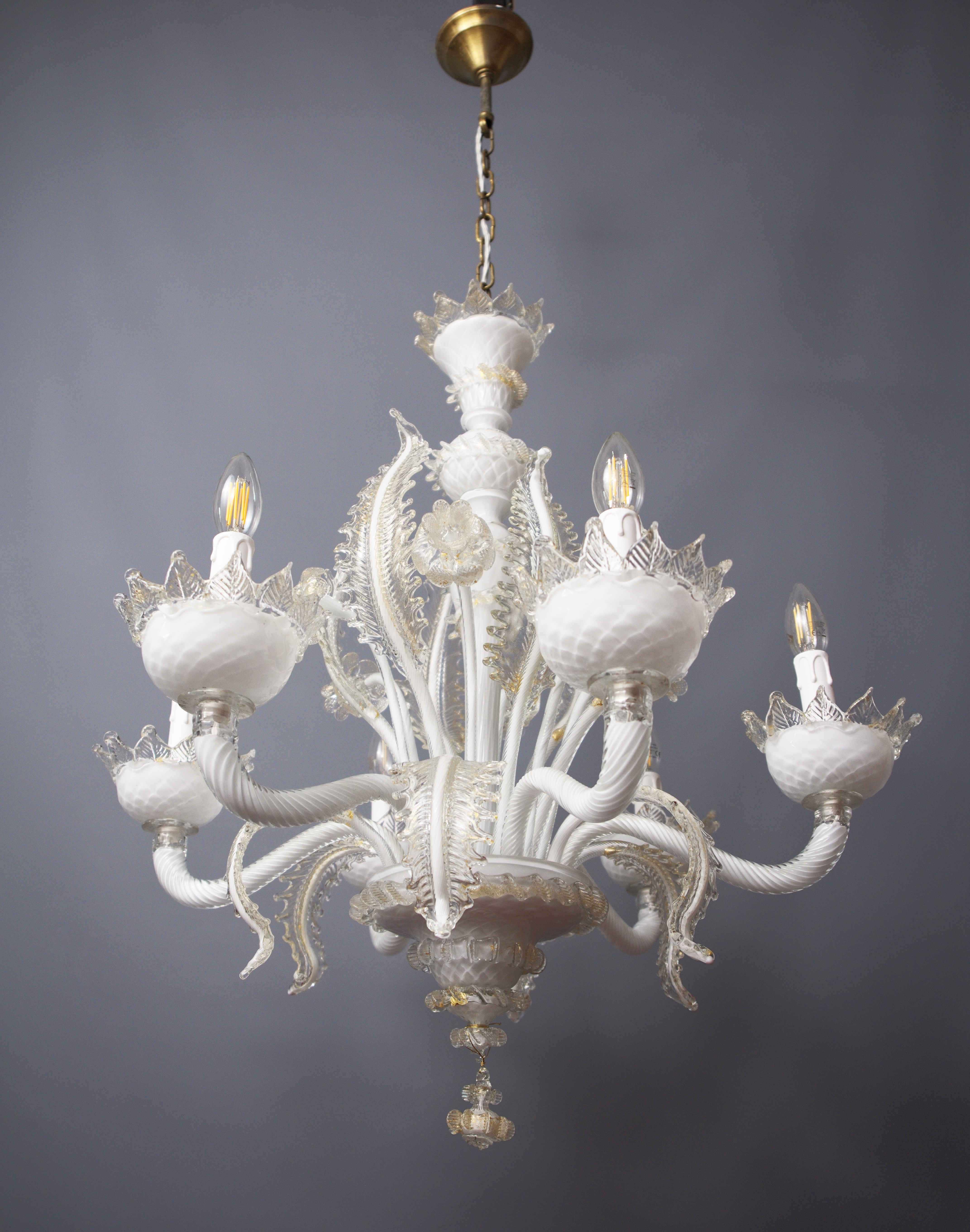 Benátský šestiramenný lustr z Murana, kolem roku 1950