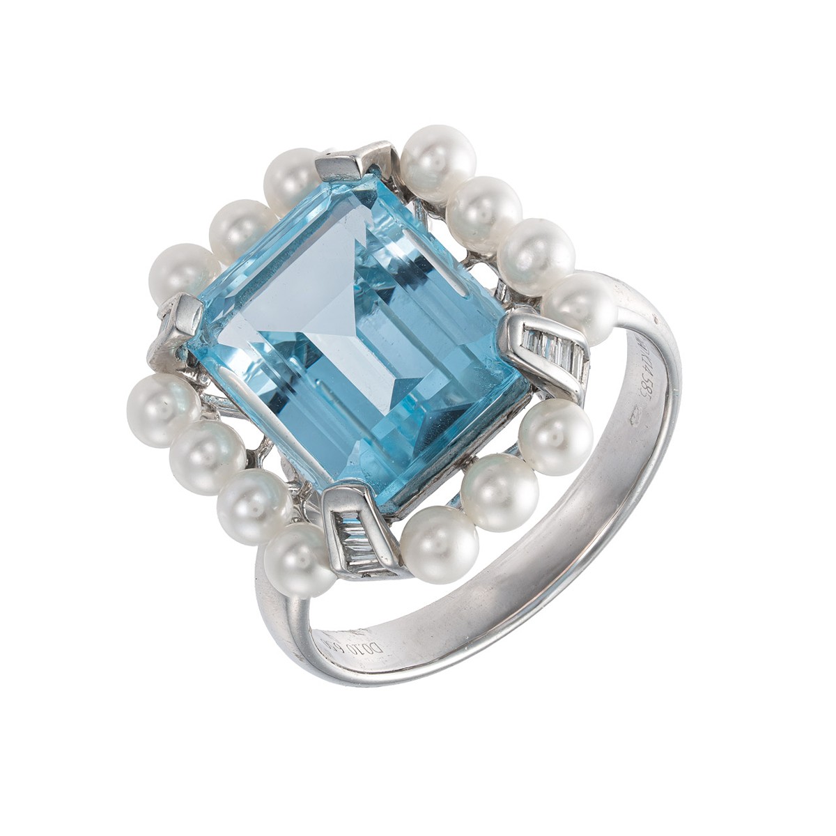 Zlatý prsten s přírodním topazem 6,50 ct, diamanty a perličkami