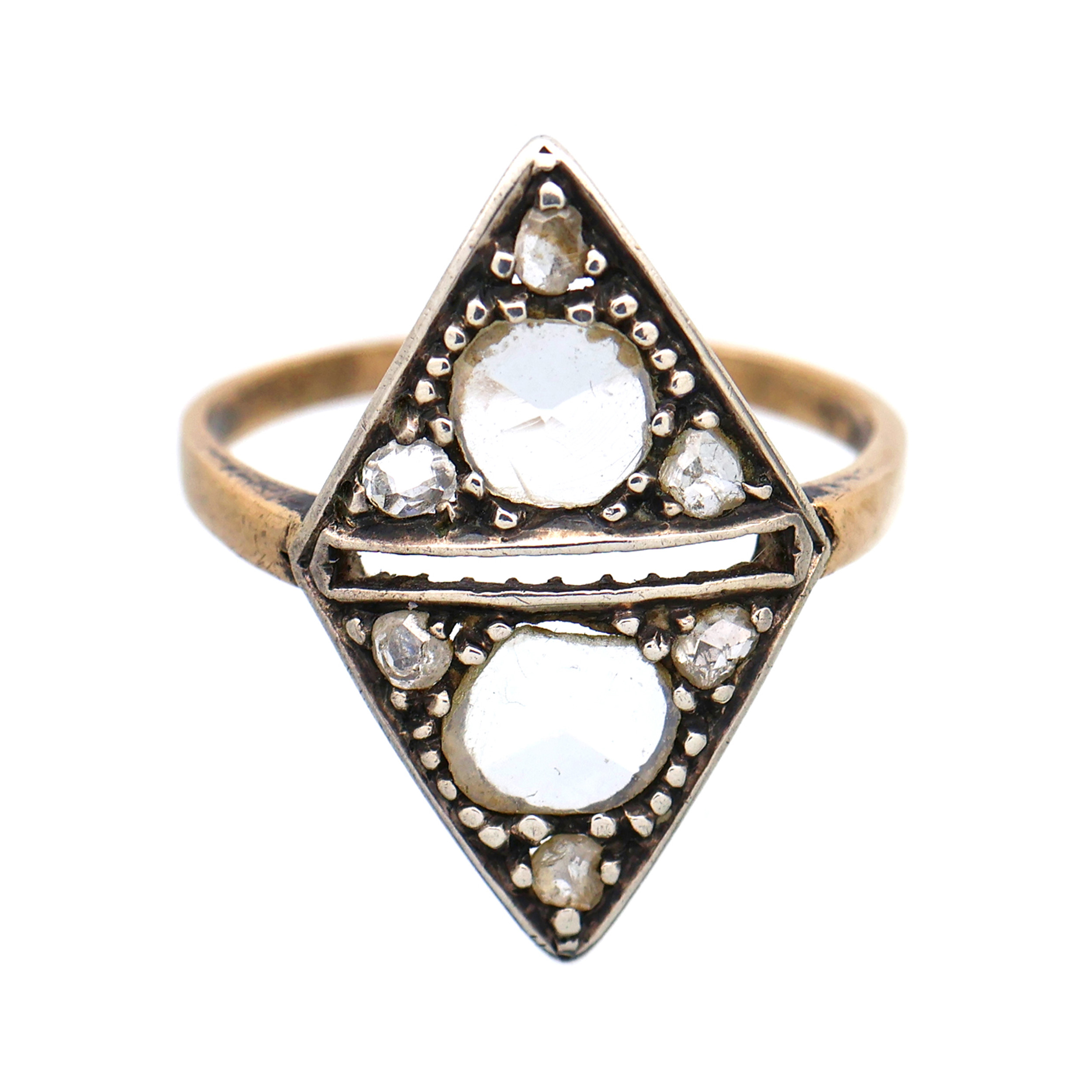 Zlatý historický prsten s diamanty, rok 1860