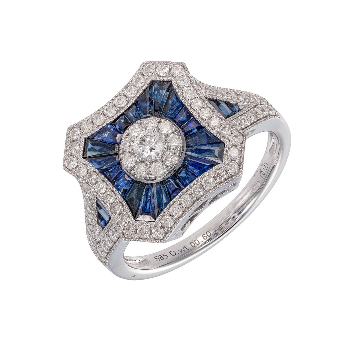 Zlatý prsten s přírodními safíry 1,81 ct a diamanty 0,60 ct