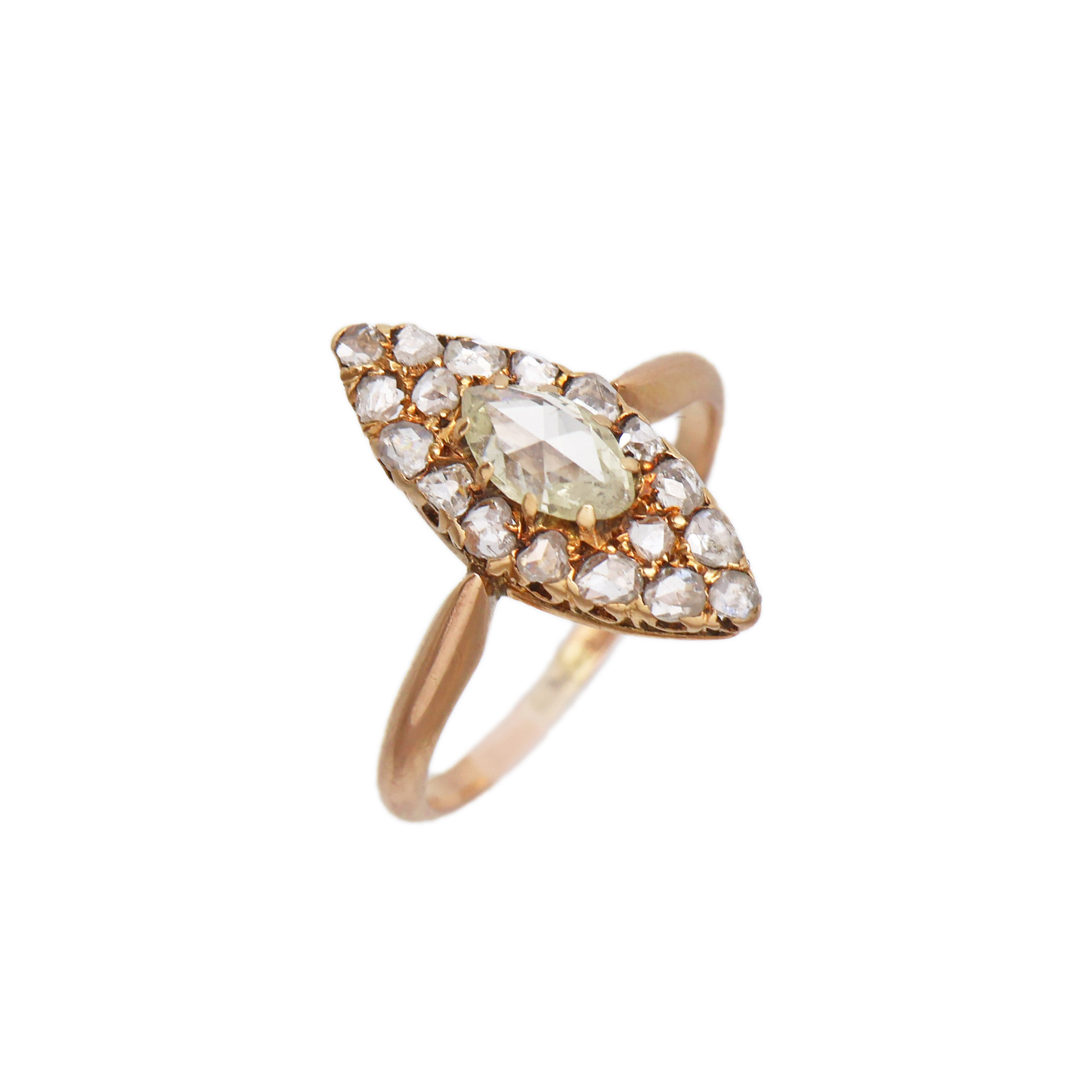 Starožitný zlatý prsten s přírodními diamanty