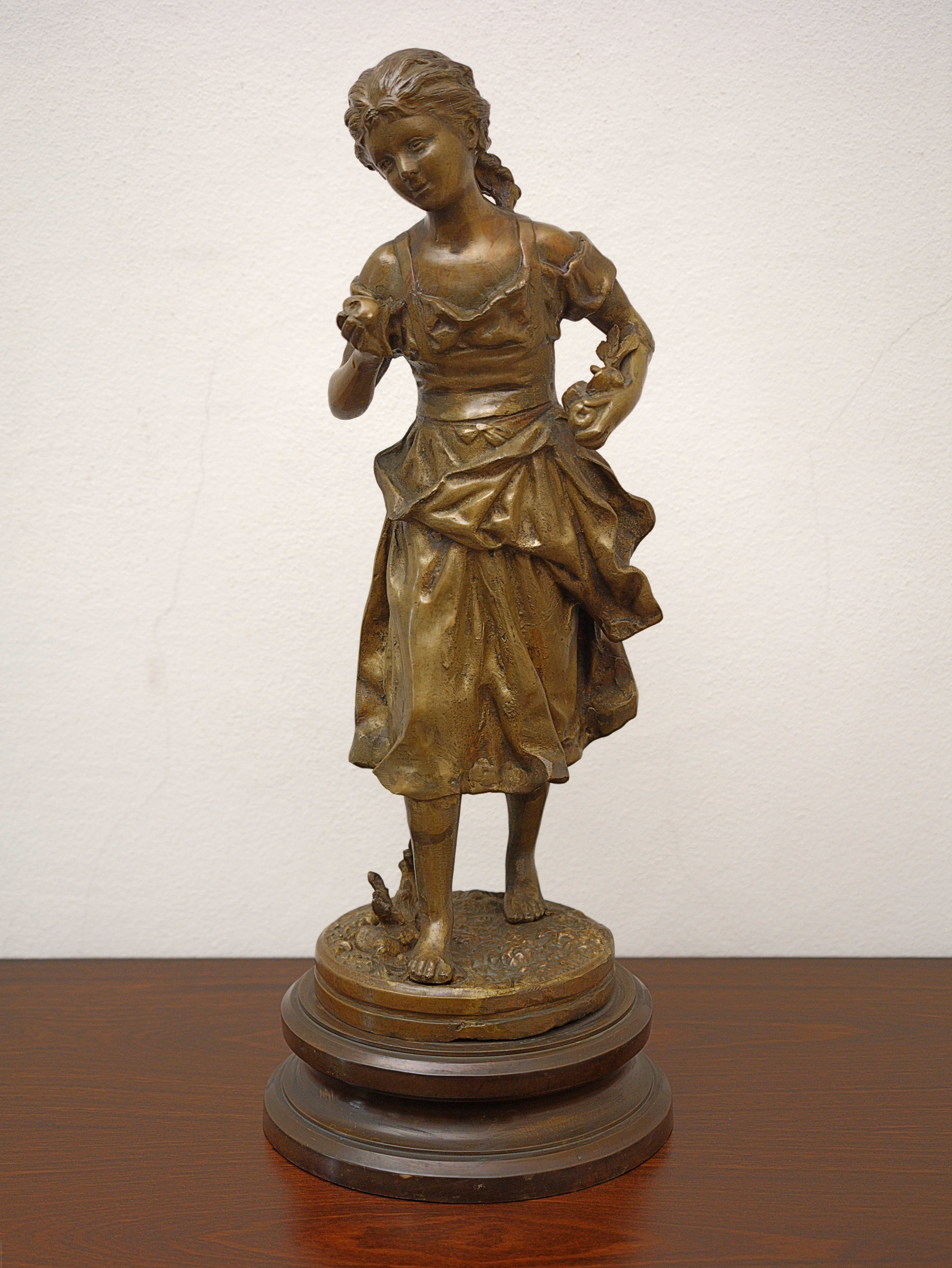 Bronzová socha mladé dívky, Ernest Rancoulet, Francie, konec 19. století