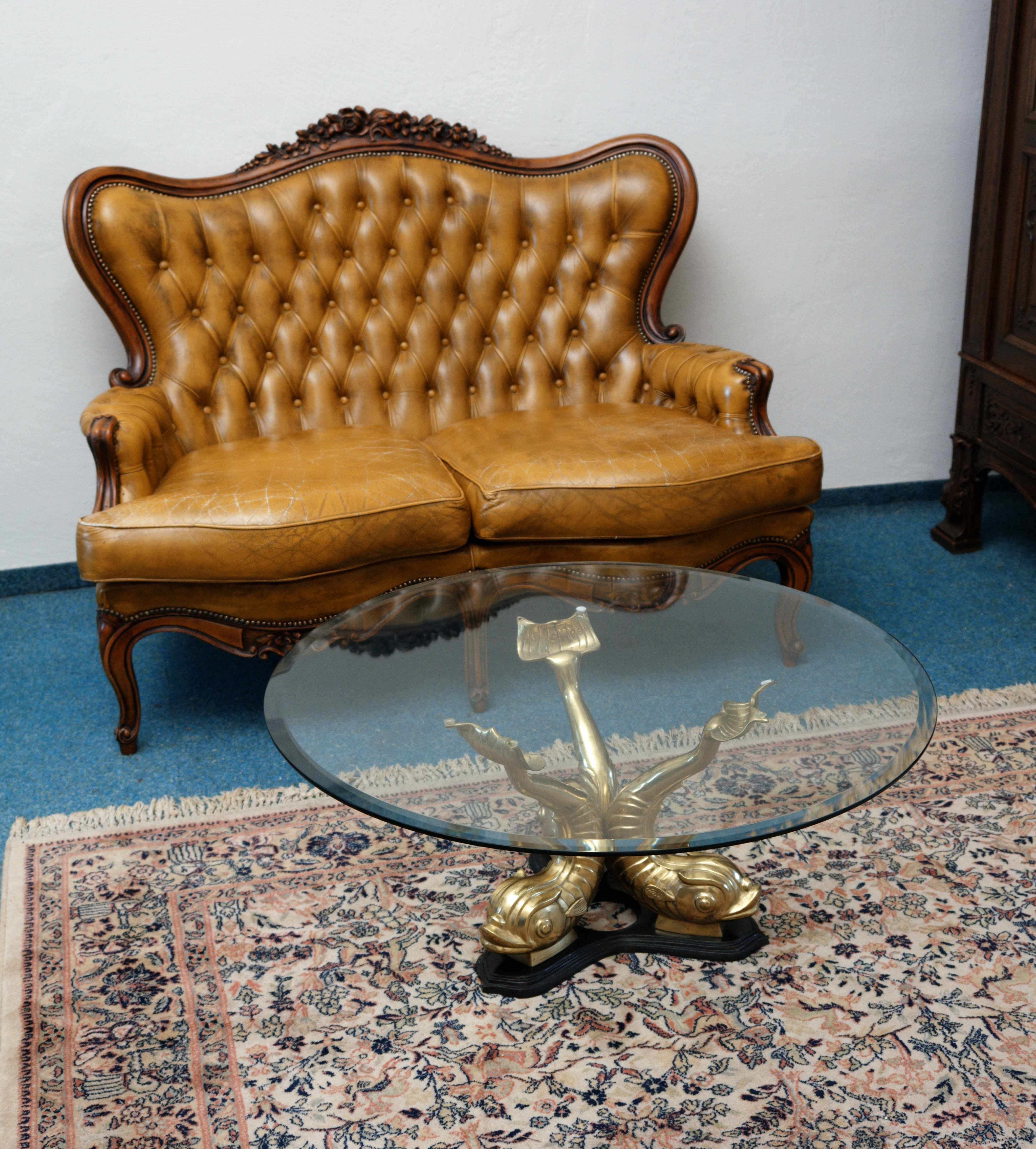 Vintage konferenční stolek Hollywood regency s delfíny - 3