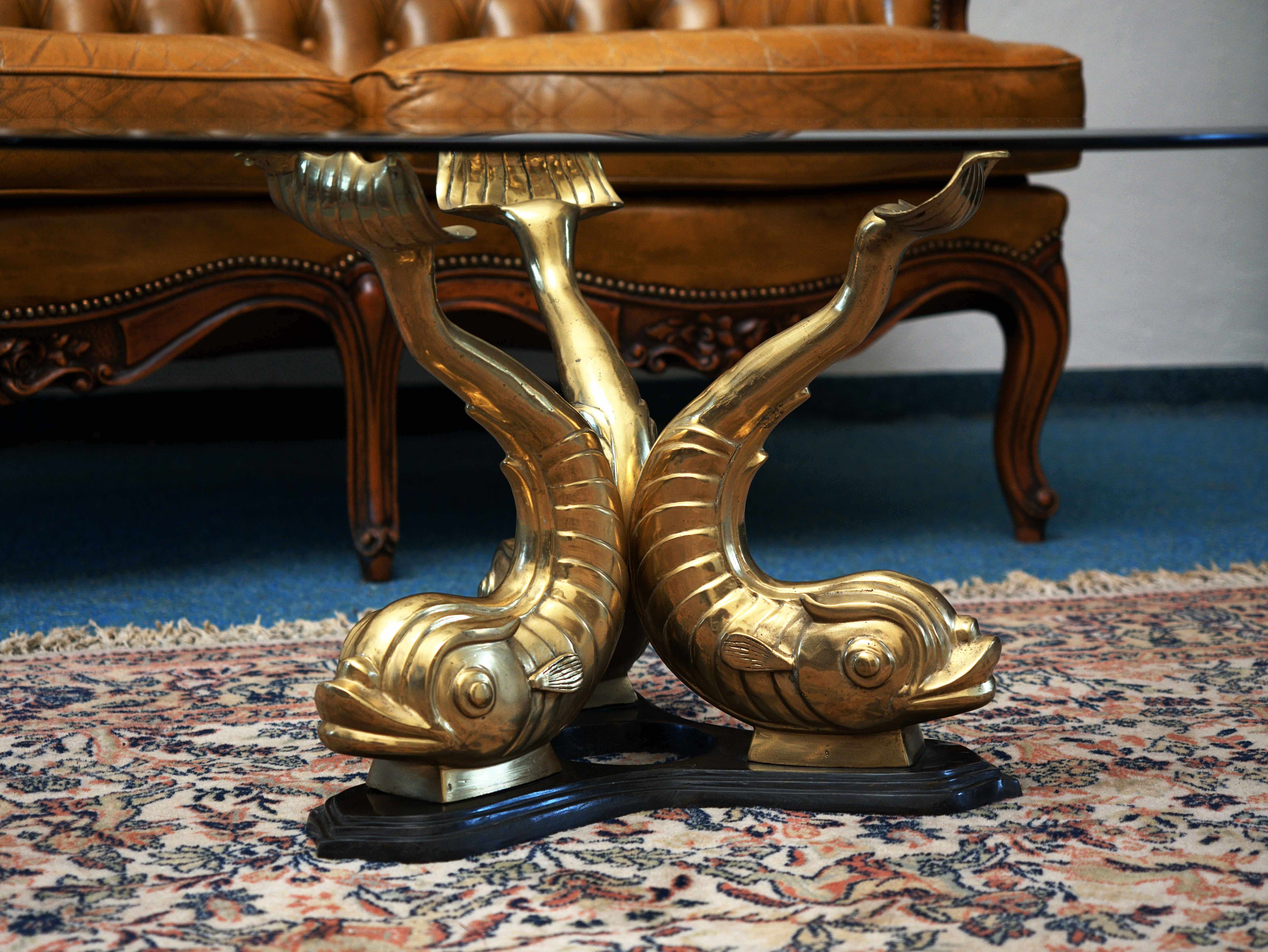 Vintage konferenční stolek Hollywood regency s delfíny - 4